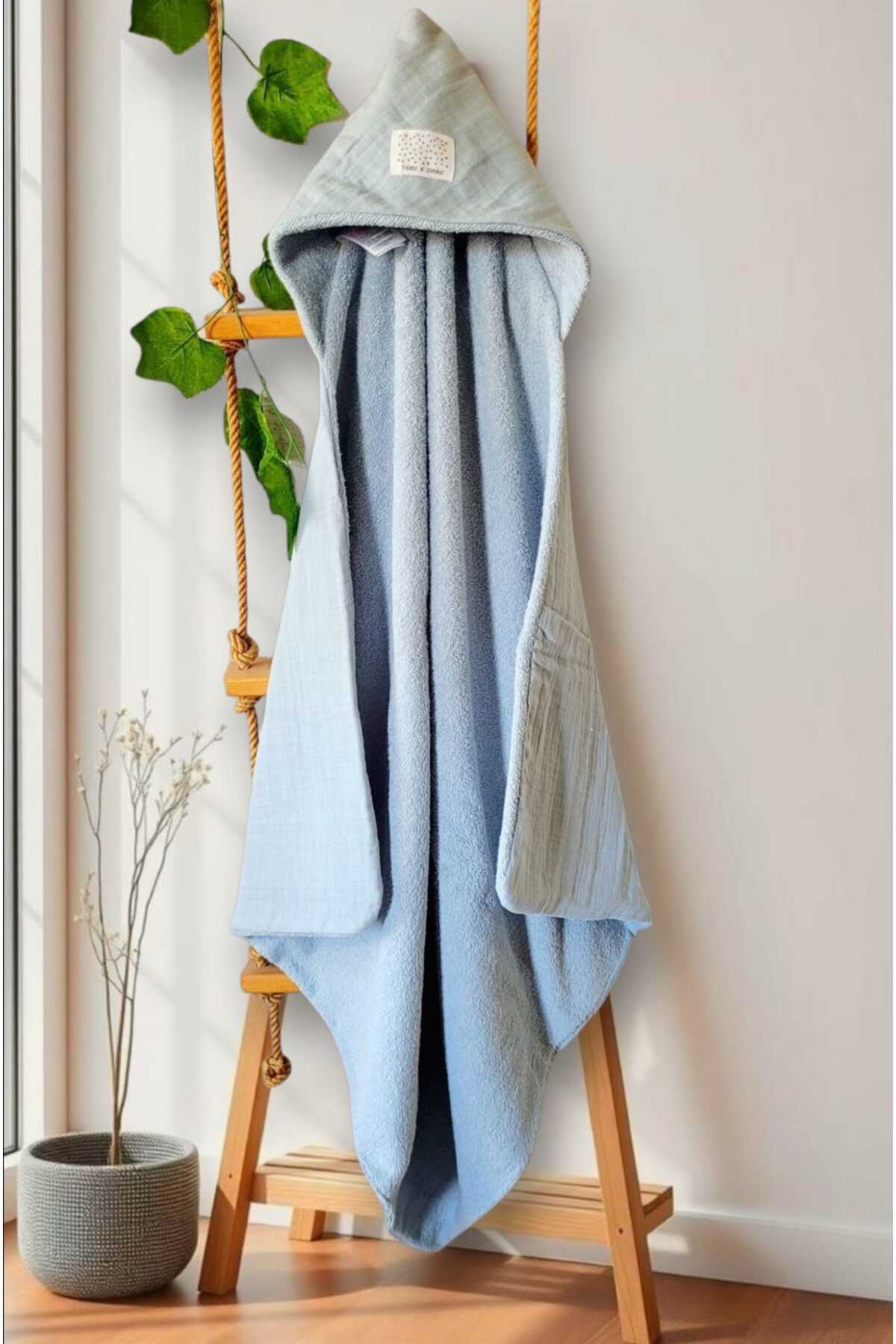 GÜRPAMUK HOME & BABY OUTLET Müslin çift taraflı Kız-erkek Yenidoğan-Bebek- Çocuk Banyo Kundak Havlu 80x80cm MÜSLİN/MAVİ