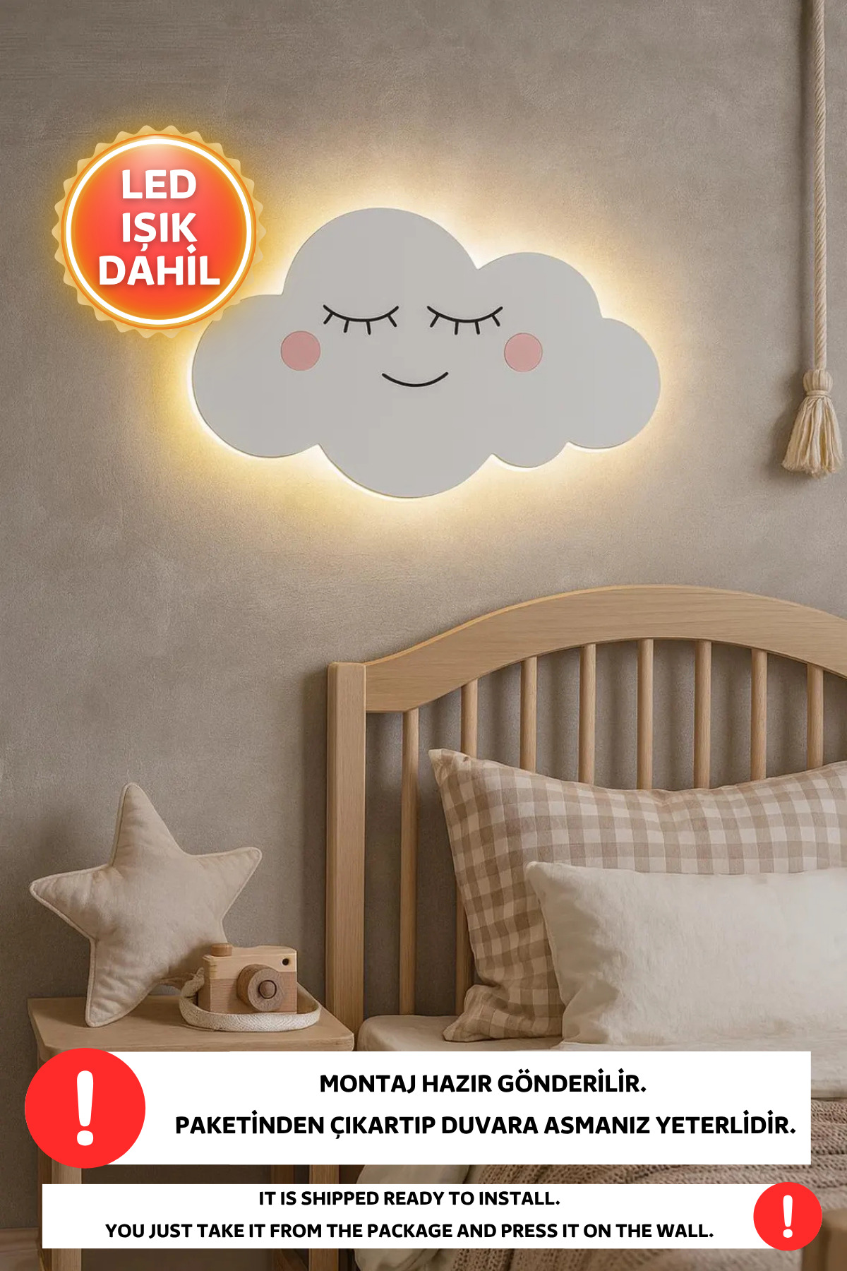 Dekorvin 1 Adet Bulut Gece Lambası Bebek Çocuk Odası Duvar Dekorasyonu Aydınlatma Ahşap Gece Lambası fotoğrafı 5 (önizleme)