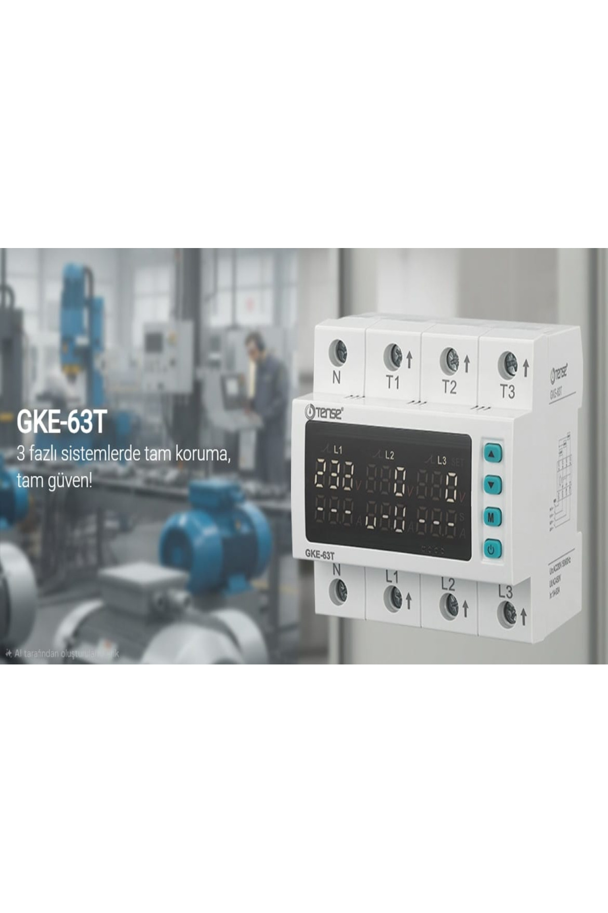 TENSE Trifaze Gerilim ve Akım Koruma Rölesi (63A)
