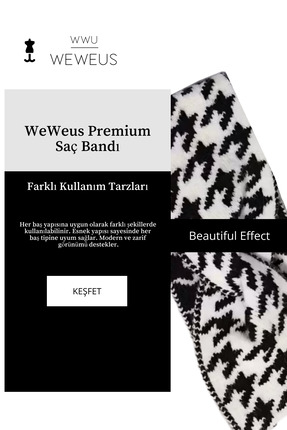 Weweus Beyaz Siyah Kışlık Premium Kadın Saç Bandı