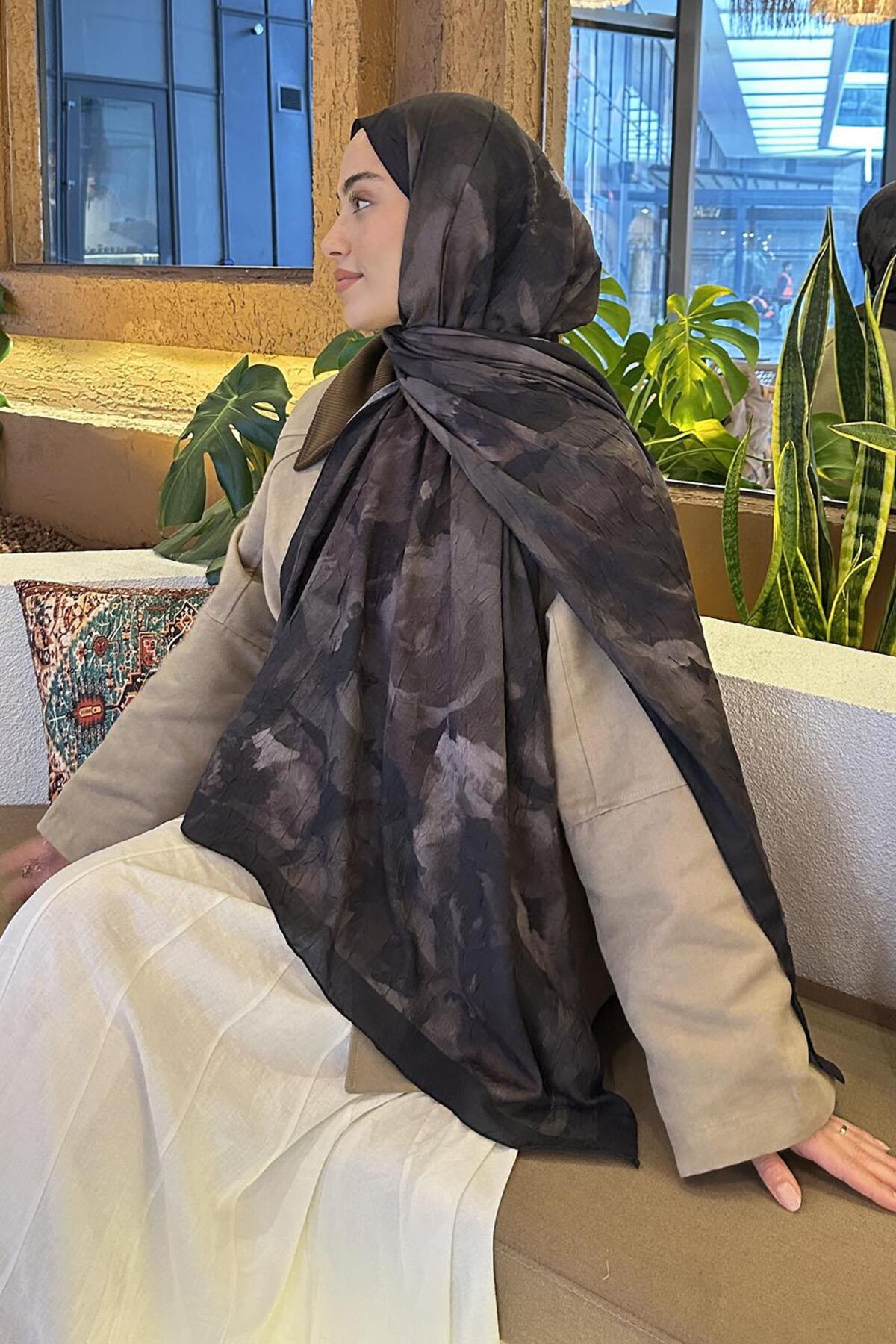 Lamelif  Gül Desen Bambu Şal Koyu Yeşil - Görsel 4