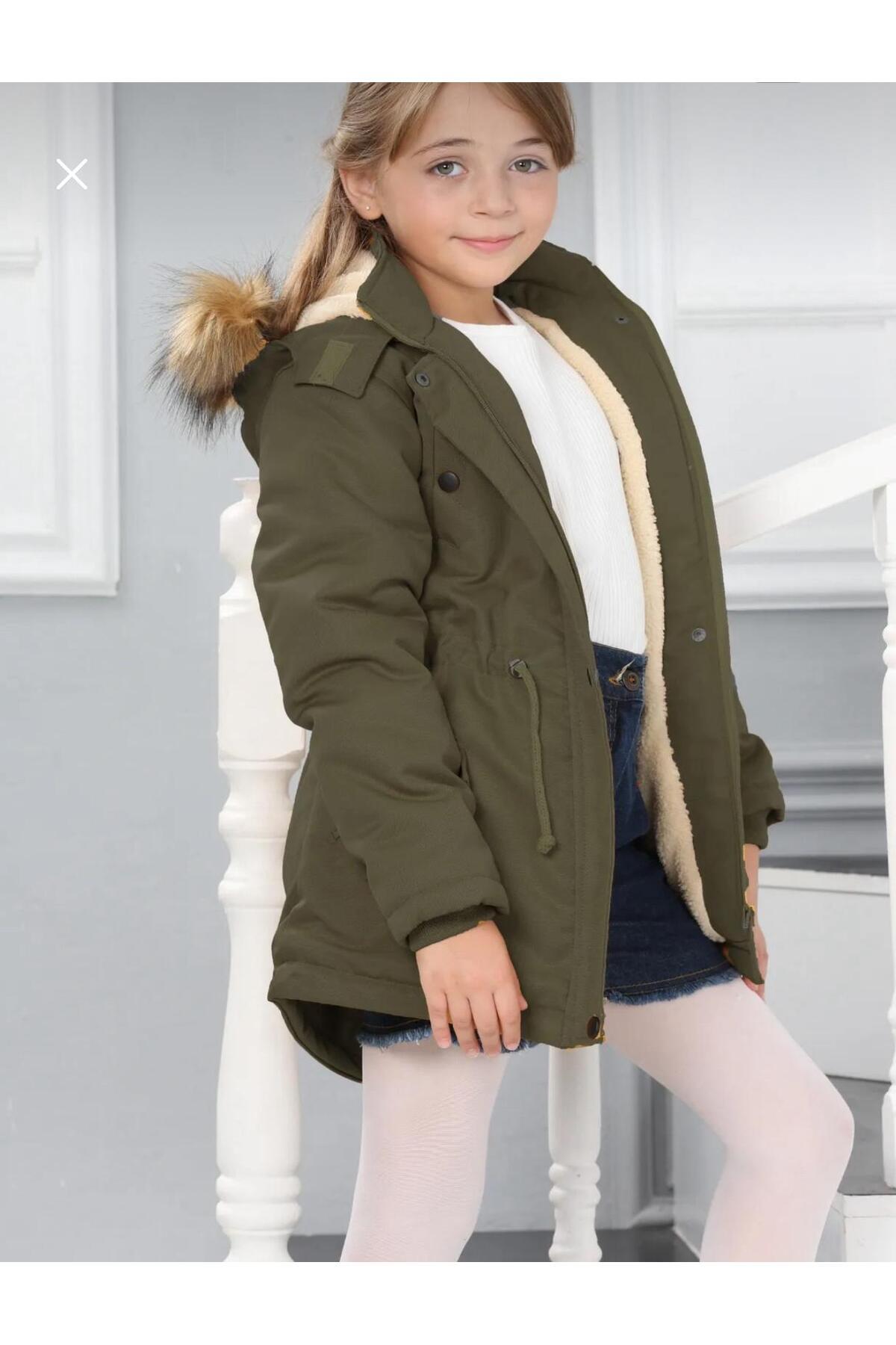  پالتو بلند ضد آب دخترانه با کلاه جداشونده و آستر خز مخمل