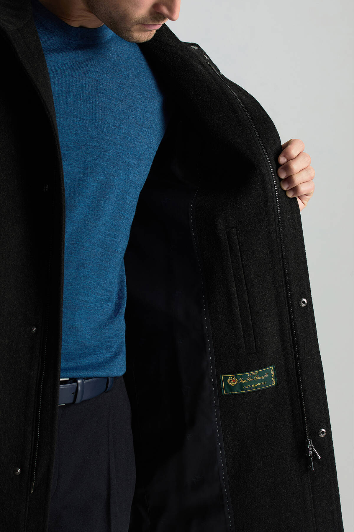 Hemington  İtalyan Saf Yün Fermuar Detaylı Antrasit Palto - Görsel 6