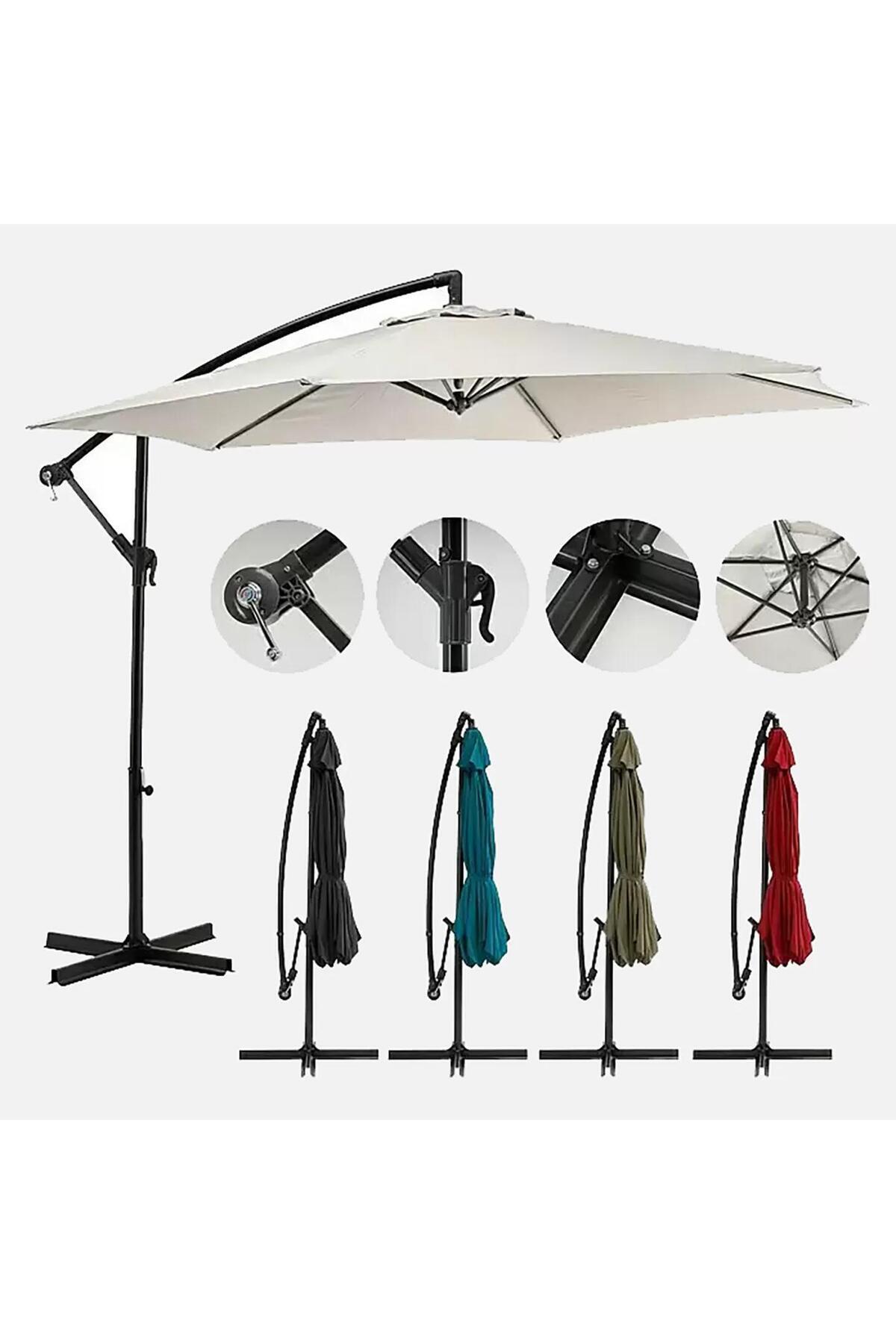 Sunfun Toscana 300 cm Premium Bahçe Şemsiyesi – 6 Renk Seçeneği – Ayaklı & Katlanır Gölgelik