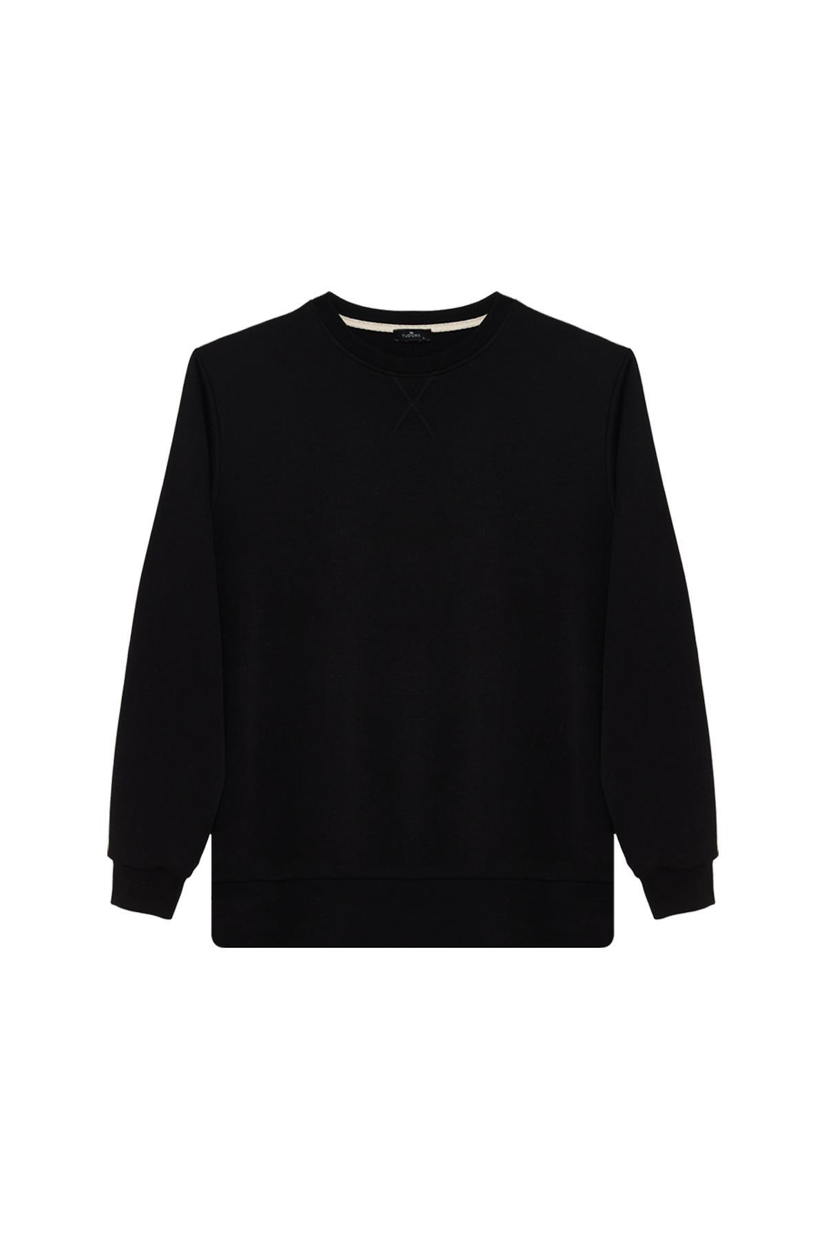 Tudors Unisex 3'lü Paket Siyah-Yeşil-Taş Relax Fit %100 Pamuk 3 İplik Bisiklet Yaka Sweatshirt görsel 2