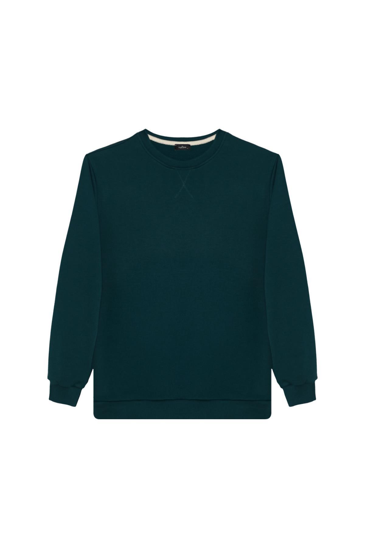 Tudors Unisex 3'lü Paket Siyah-Yeşil-Taş Relax Fit %100 Pamuk 3 İplik Bisiklet Yaka Sweatshirt görsel 4
