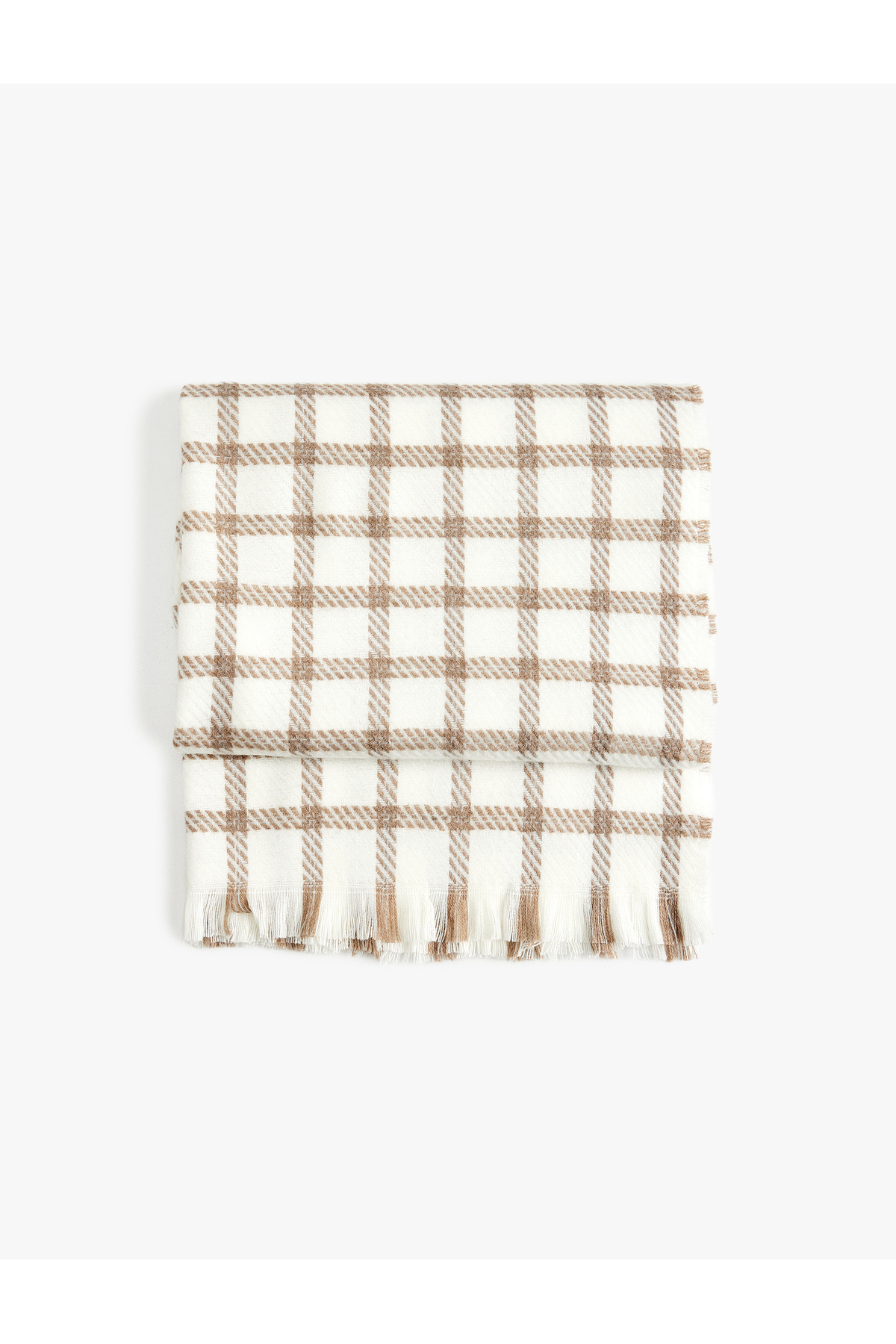 Koton  Ekose Desenli Püsküllü Uzun Atkı