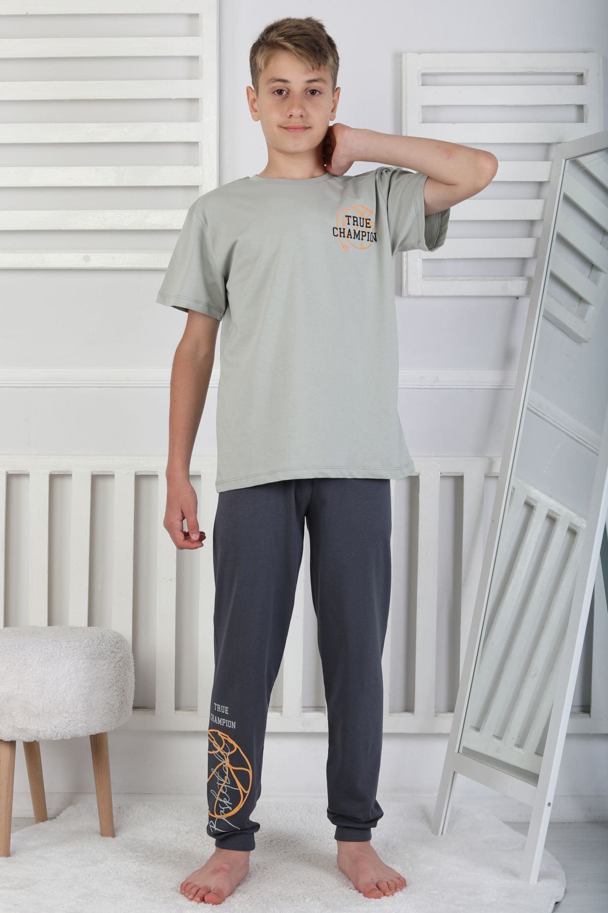 zuzunga True Champion Basketbol Baskılı Kısa Kol Erkek Çocuk Pijama Takımı fotoğrafı 4 (önizleme)