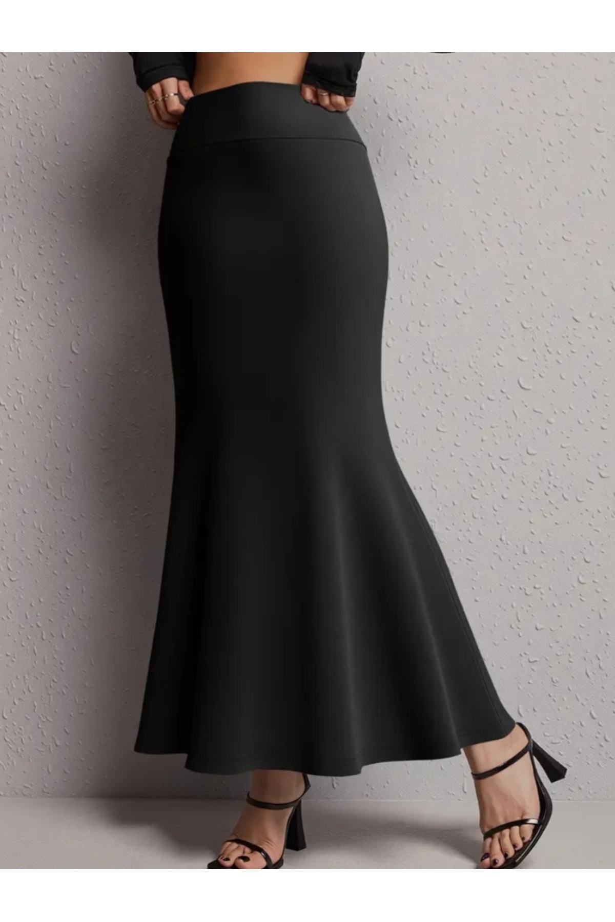 MAROVOAY  Siyah yüksek bel likralı maxi boy etek - Görsel 2