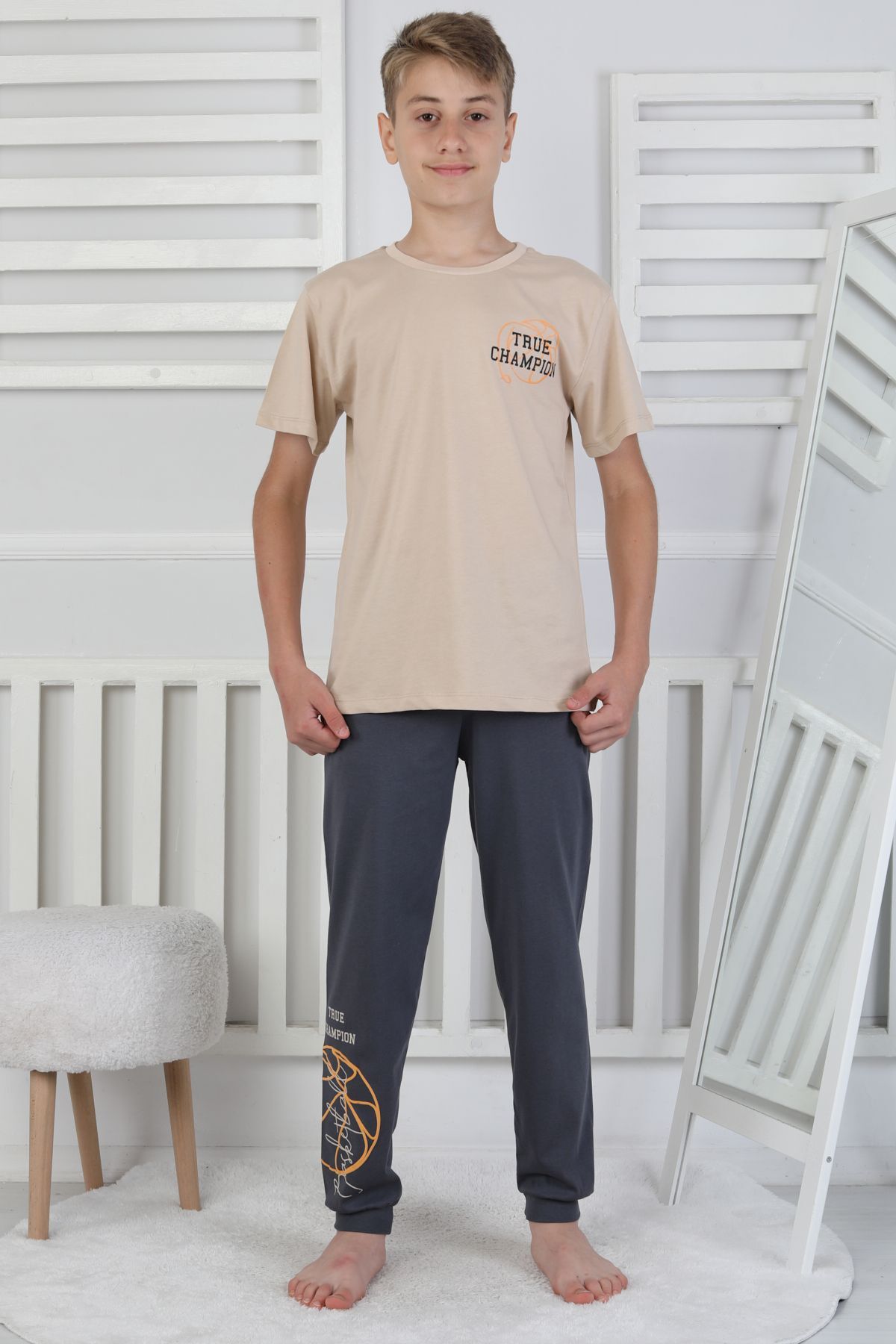 zuzunga True Champion Basketbol Baskılı Kısa Kol Erkek Çocuk Pijama Takımı fotoğrafı 3 (önizleme)