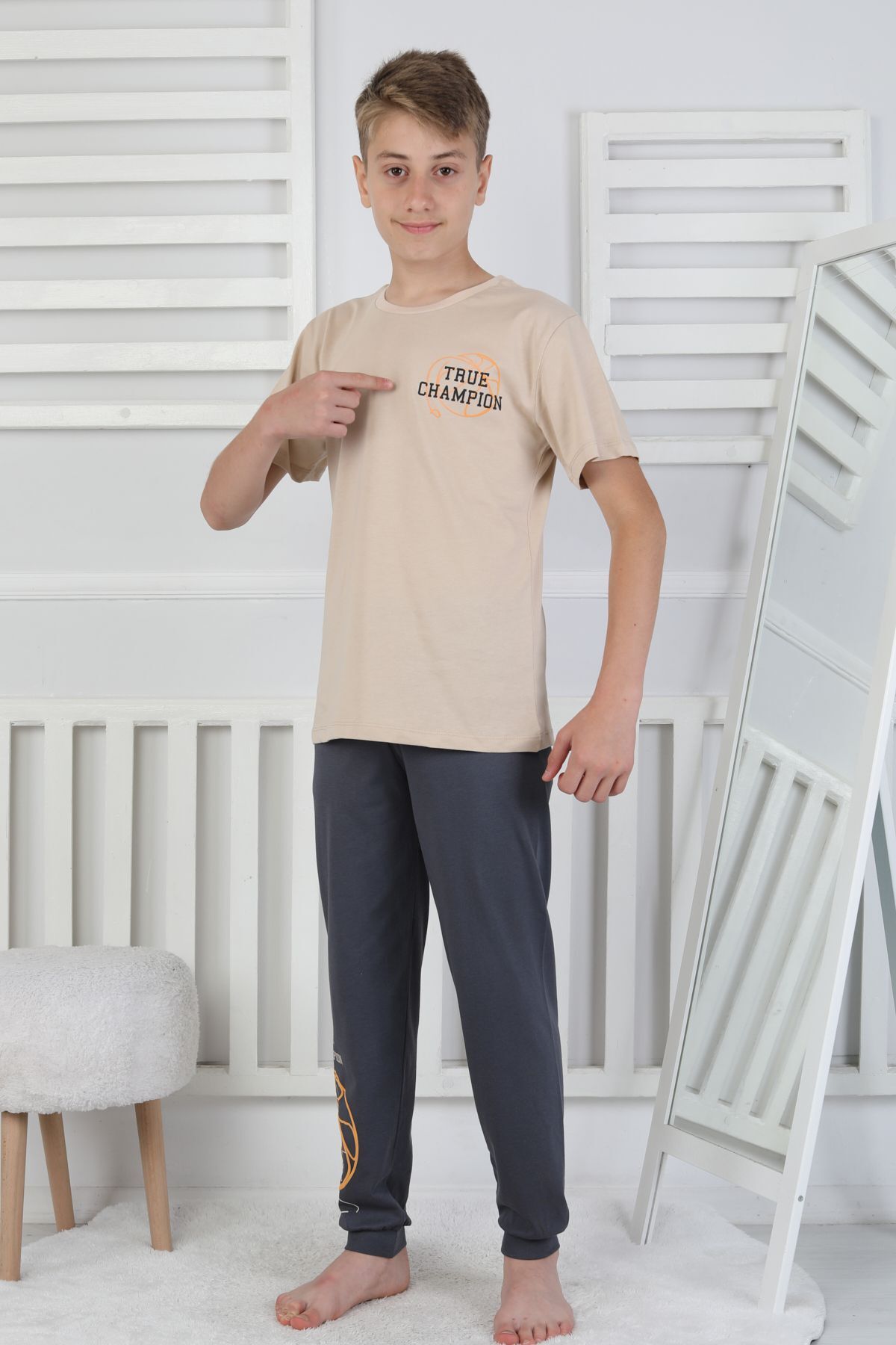 zuzunga True Champion Basketbol Baskılı Kısa Kol Erkek Çocuk Pijama Takımı fotoğrafı 6 (önizleme)