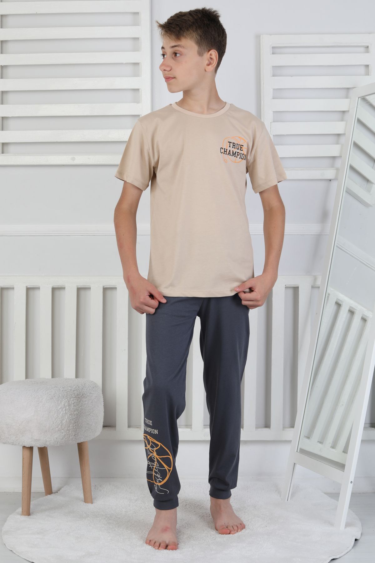 zuzunga True Champion Basketbol Baskılı Kısa Kol Erkek Çocuk Pijama Takımı fotoğrafı 7 (önizleme)