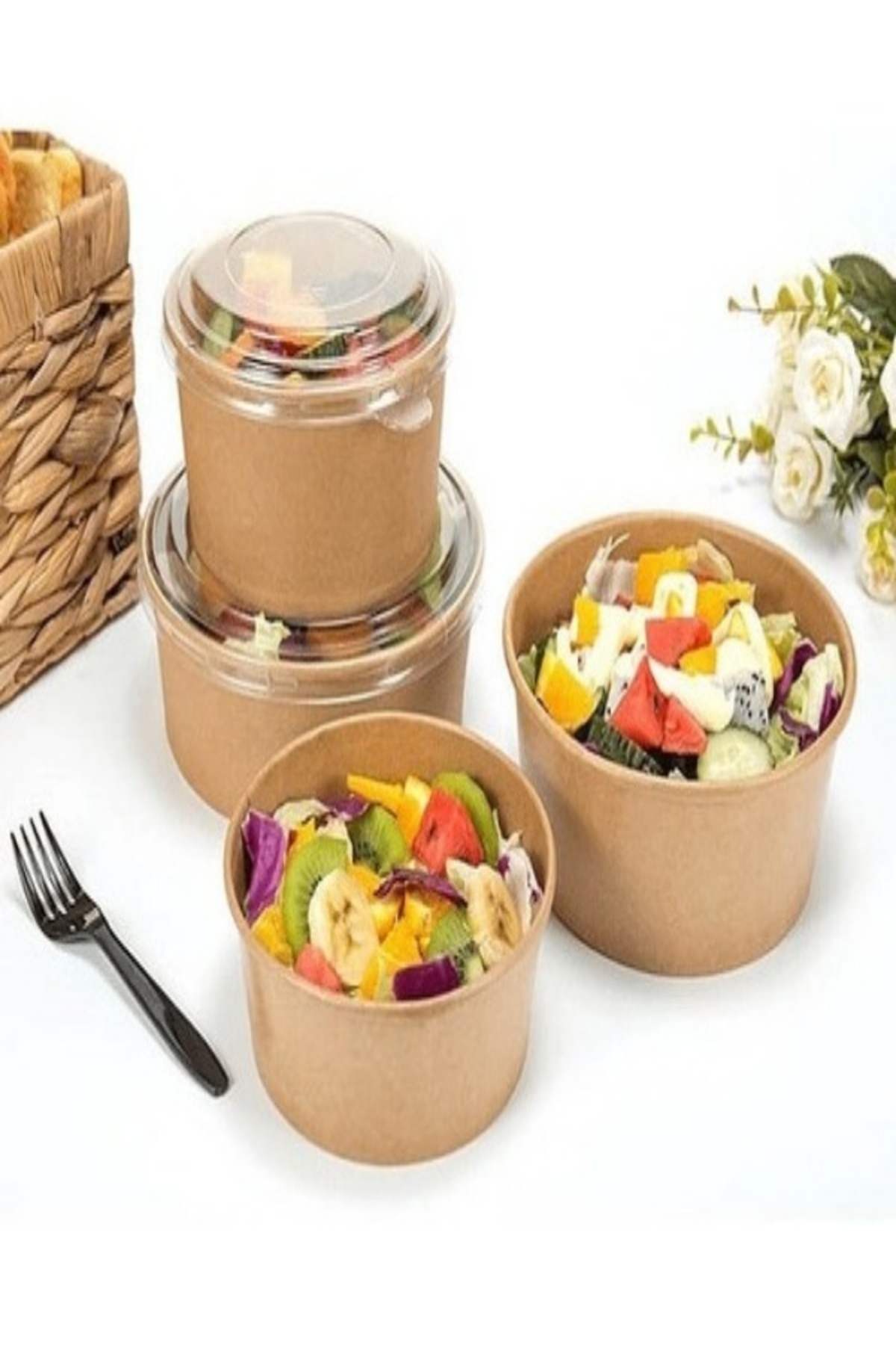 1300 CC Kraft Karton Organik Salata Kasesi KapaksızBowl 50 Adet — Koksal Pack — Ev Tüketim Malzemesi
