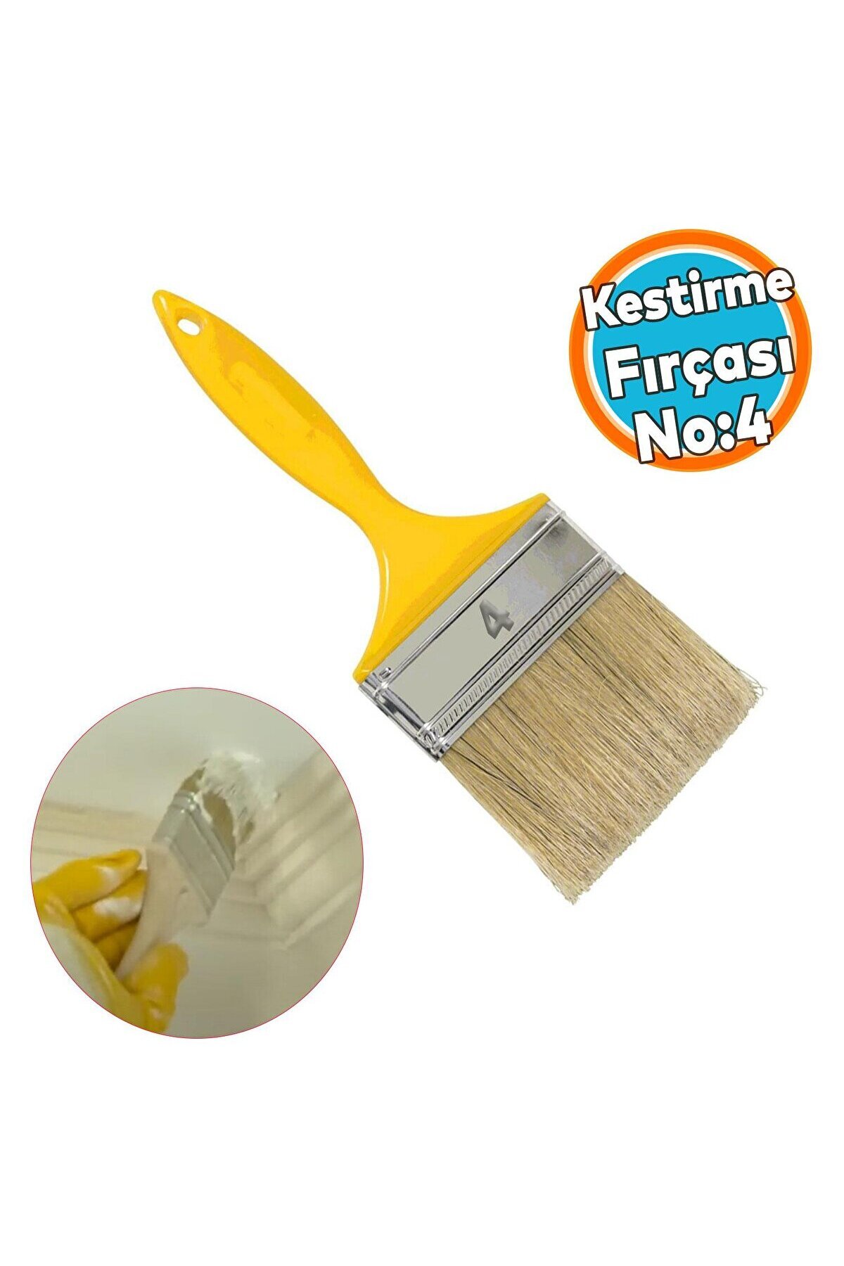 Doğuş Kestirme Boyama Fırçası Plastik Saplı No 4 Numara Tavan Boya Kıl Fırça İç Dış Cephe
