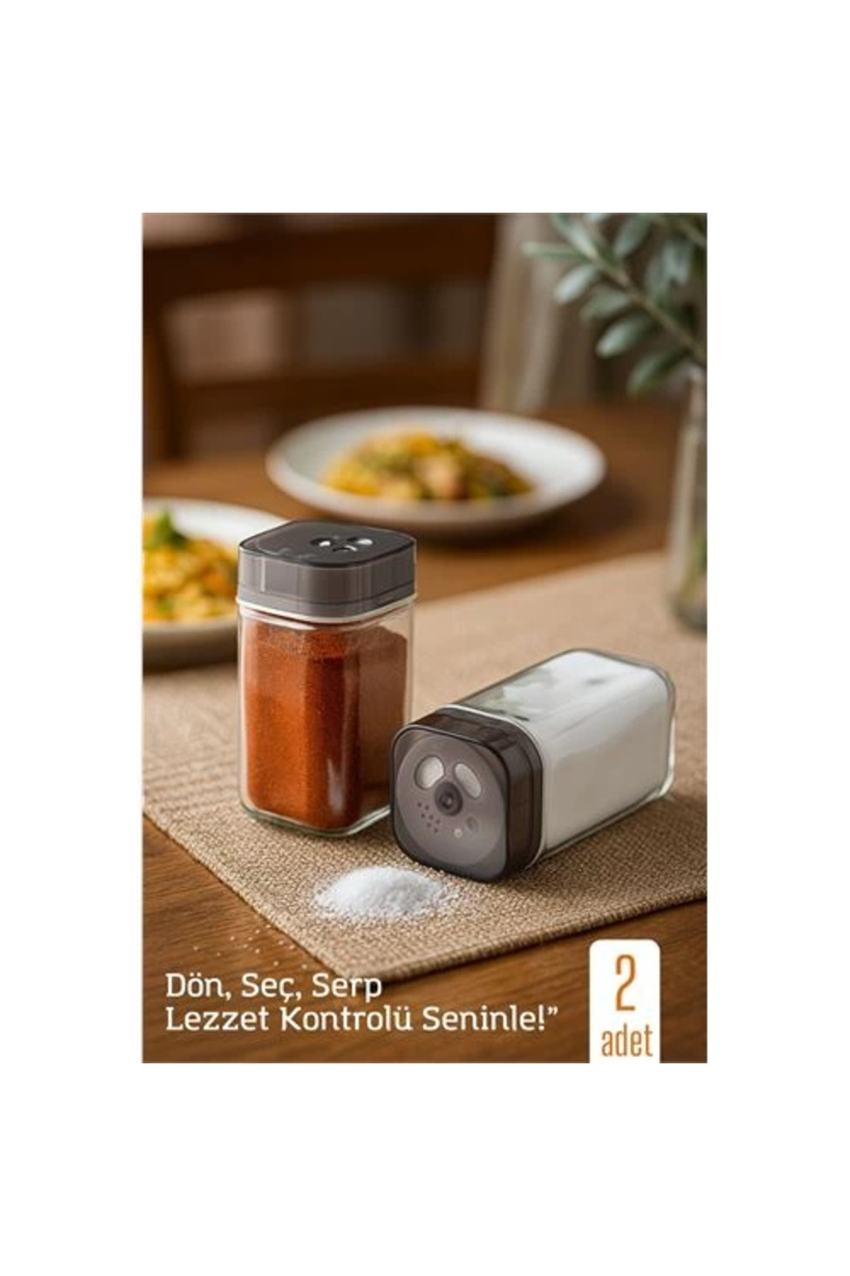 Ronanna BFS Cam Tuzluk Baharatlık – 360° Döner Kapaklı | 3 Delik Tipiyle Ayarlanabilir Akış 2 ADET