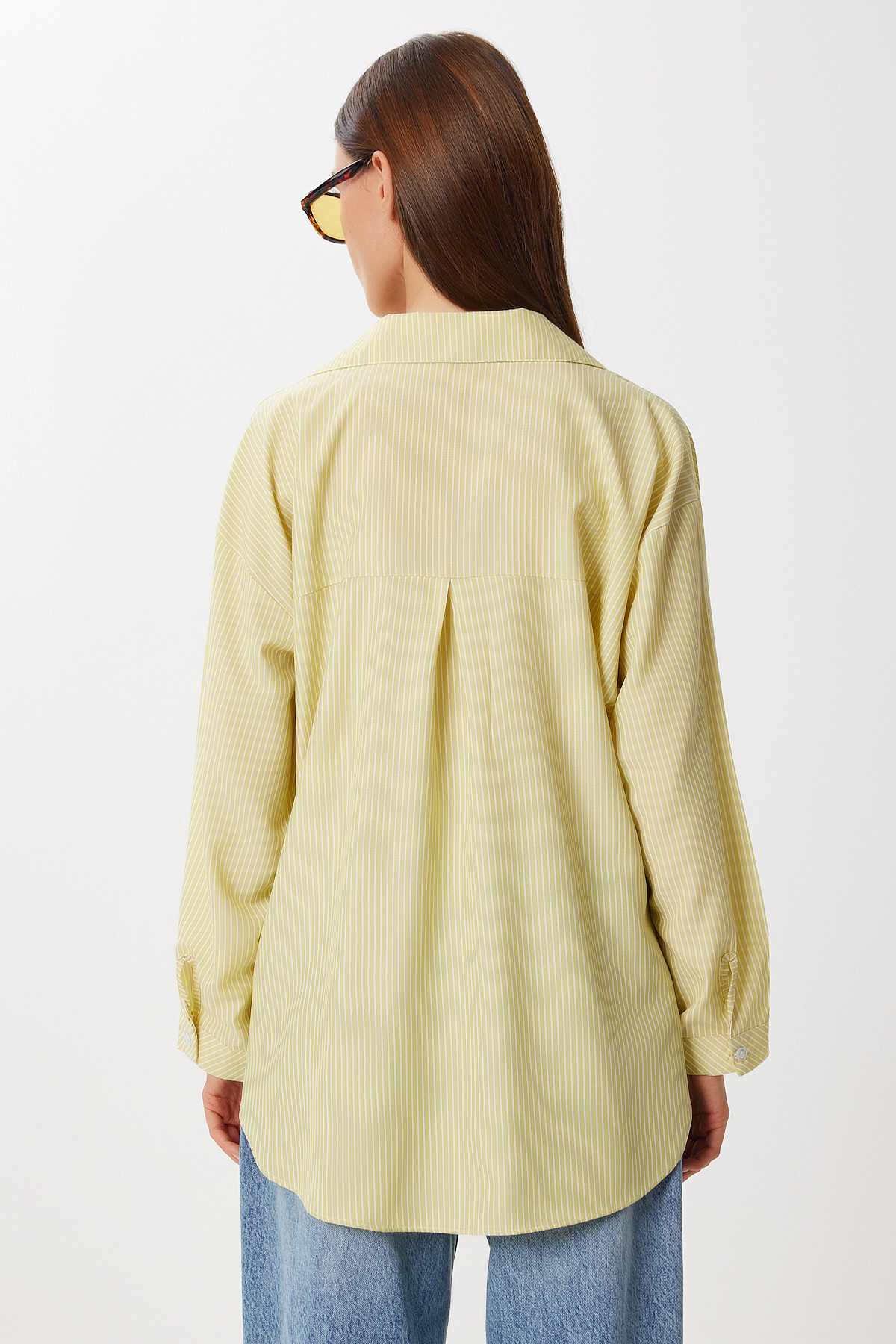 Lovelyİstanbul  Çizgili Oversize Dokuma Gömlek LDZ0050 SARI - Görsel 6