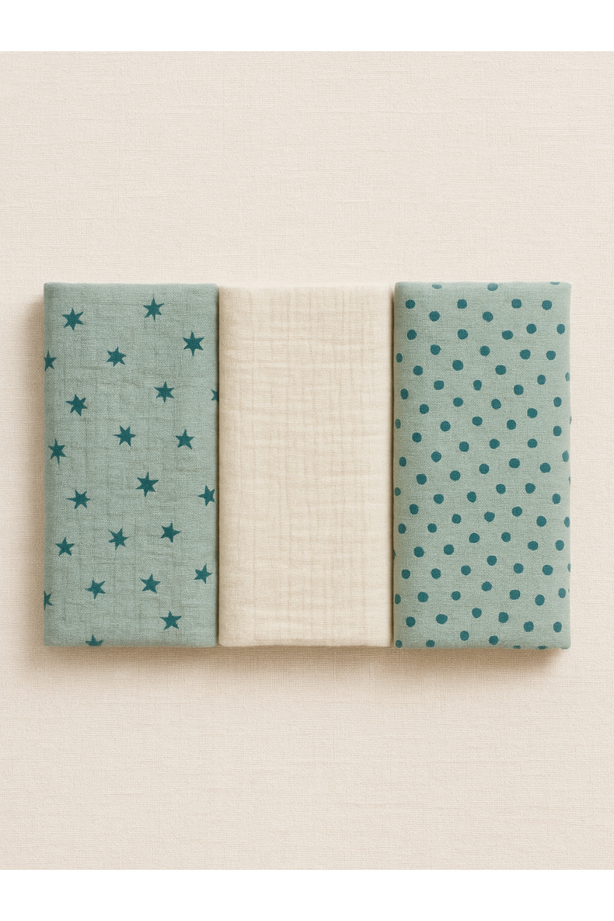 Mama Yoyo Baby&Kids 3'lü Müslin Set - Mint Yıldızlı Takım Yenidoğan Çok Amaçlı Müslin Örtü 100% Pamuk 75*75 cm set