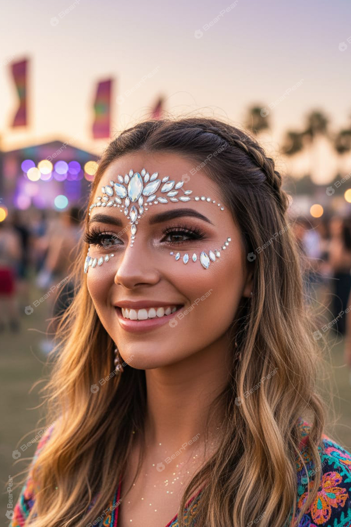 BearPear Hologramlı Gümüş Renk Kristal Yüz Taşı Face Gem Parti Aksesuar