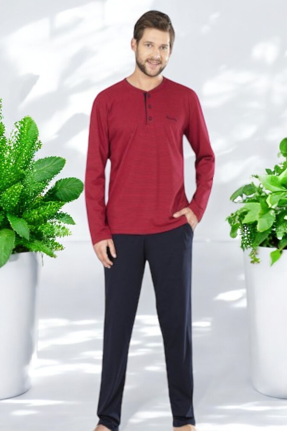 ست پیژامه و لباس خواب مردانه راسته فاق نرمال آستین بلند | پیر کاردین Pierre Cardin WV56.562025 - تصویر 2