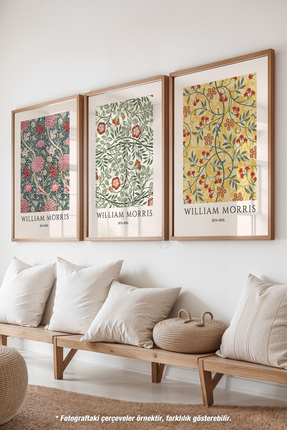 Basquiart William Morris 3'lü Ahşap Çerçeveli Poster, Tablo Seti No:47