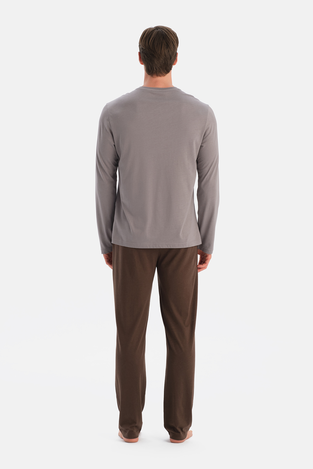 Eros  Gri Uzun Kollu Patlı Tişört Pantolon Takım - Görsel 2