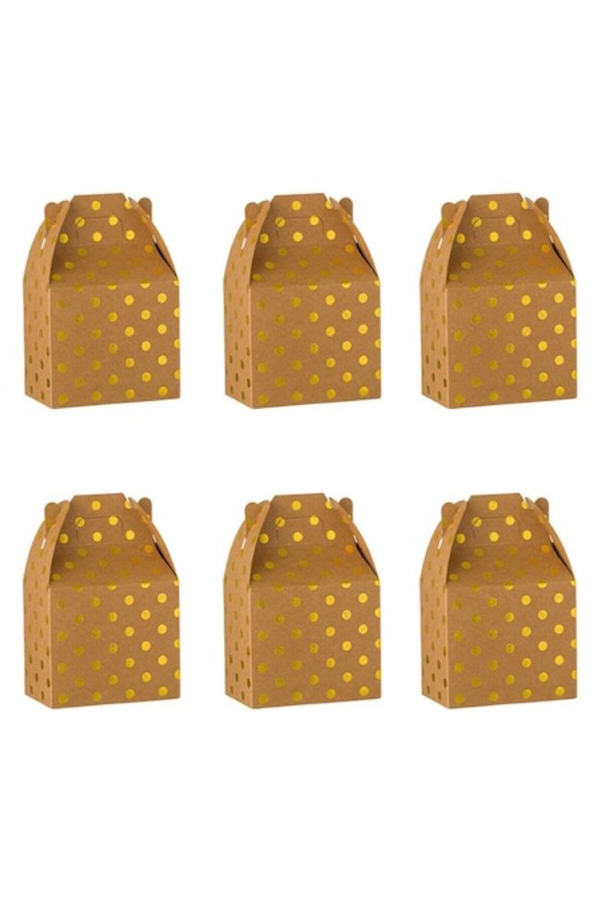 ANTBRO Set 6 Cutii Pentru Dulciuri Antbro , Hârtie Kraft Cu Folie Bucate Aurii, Închidere Ușoară Cu Mâner, 25x13 Cm - One Size