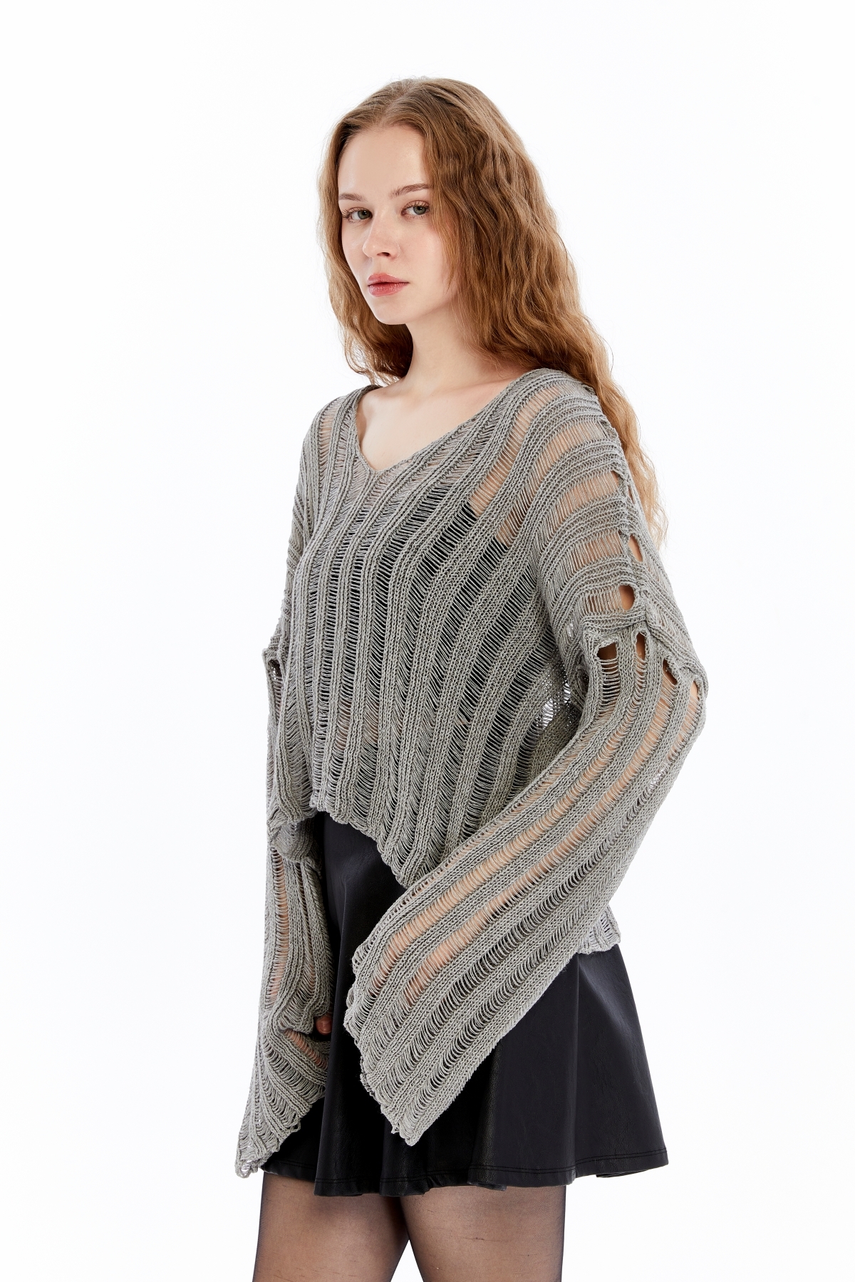 MA ananas  Kadın Ajurlu Triko V yaka Bluz - Görsel 5