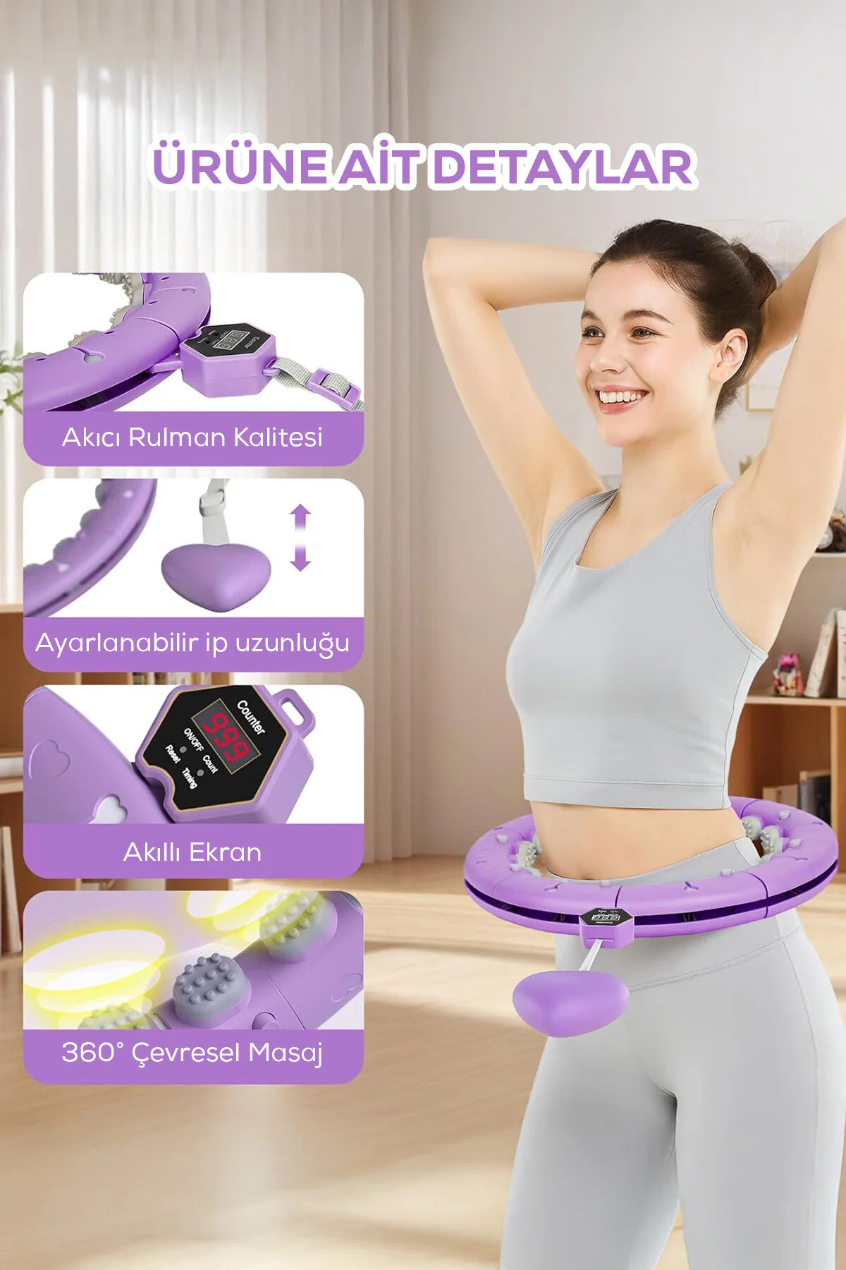 Genel Markalar Sayaçlı LCD Ekranlı Hulahop Egzersiz Çemberi Masaj Etkili Fitness Halkası Bel İnceltme