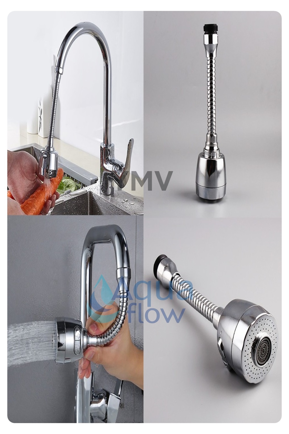 YMV 360° Dönerli Fonksiyonlu Mutfak Lavabo Batarya Musluk Başlığı Krom Esnek Turbo Flex