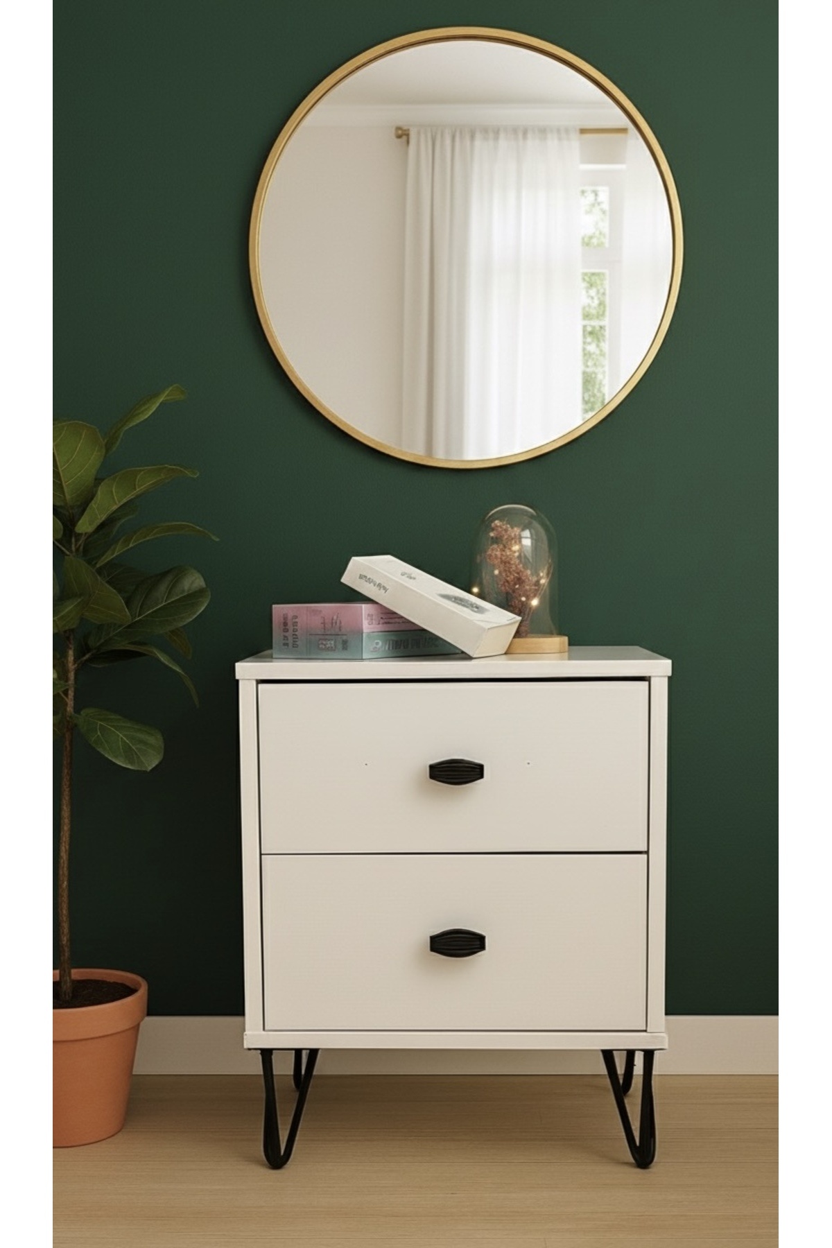 RoVa dekor Komodin Beyaz Parlak Çekmeceli