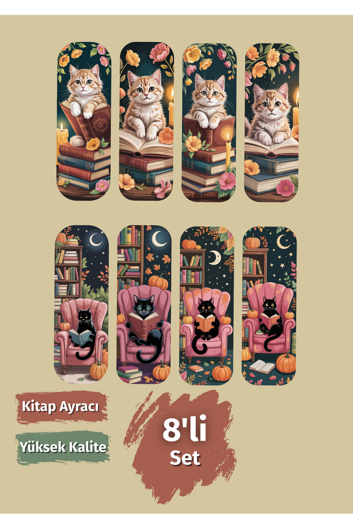 VORACRAFT 8'li Kedi Temalı Kitap Ayracı Set BKM0010