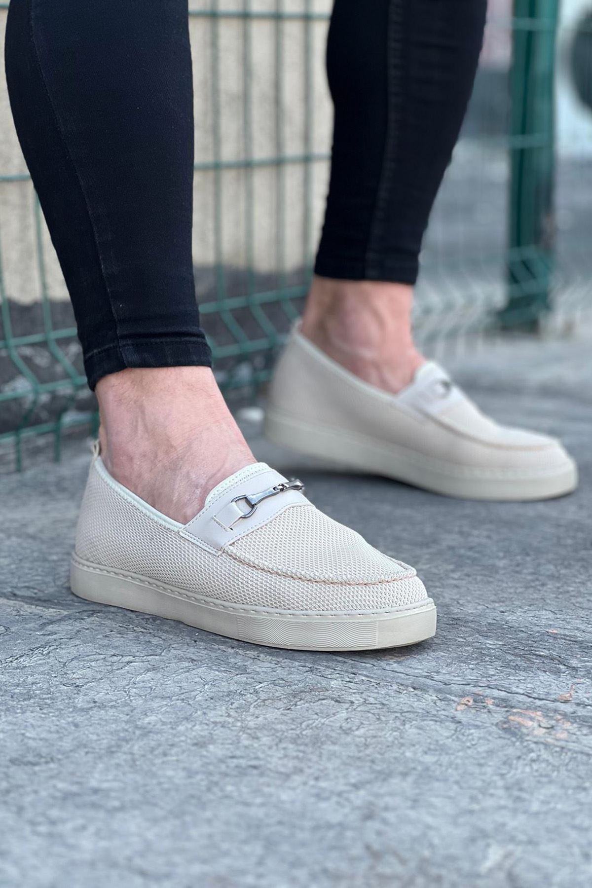 کفش کلاسیک مردانه بافتنی بنددار WG060 مدل TCBT - بژ Zapatos