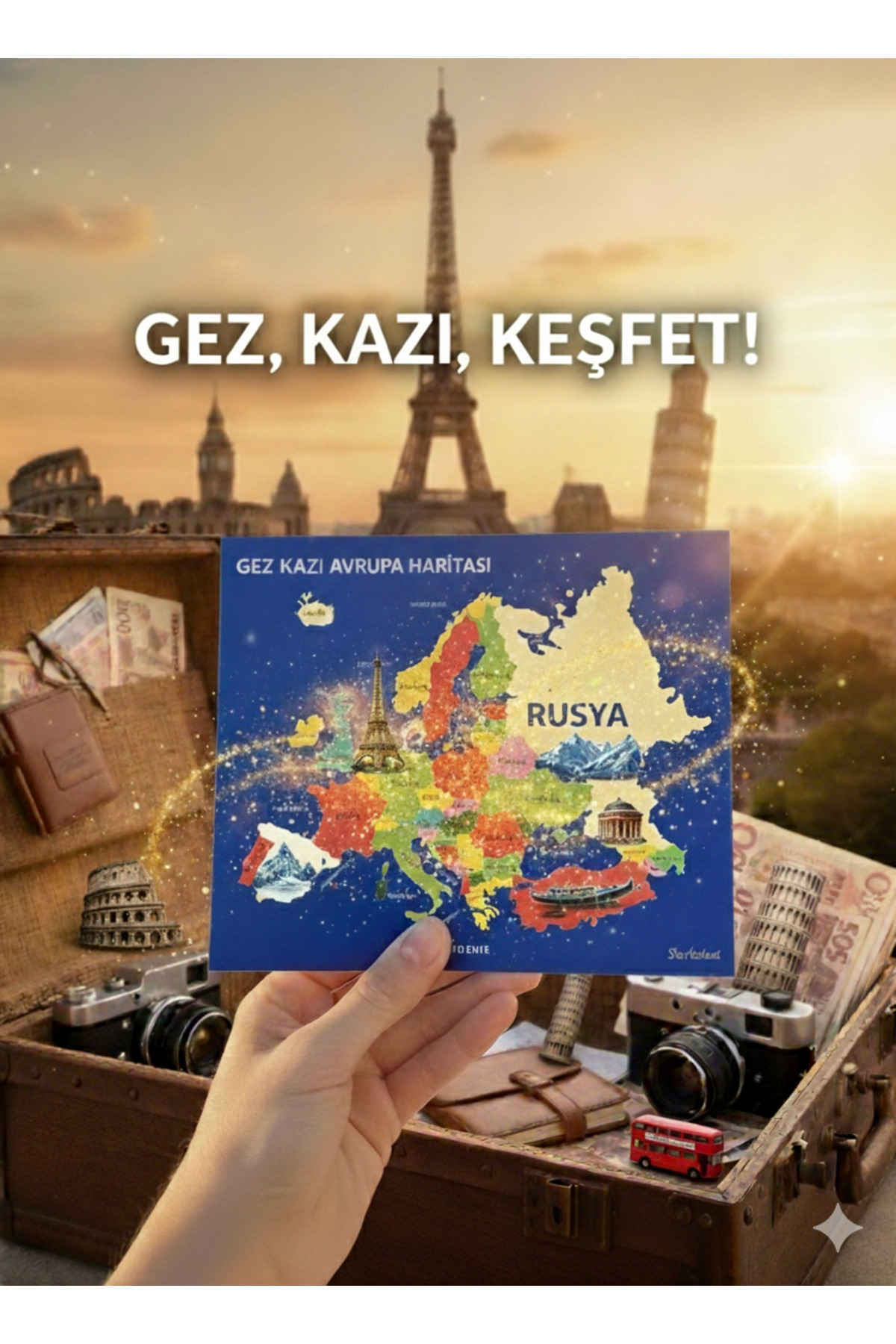 Sherlocked Gez Kazı Avrupa Haritası - 22x18 Cm (MAGNET) Kazınabilir Harita