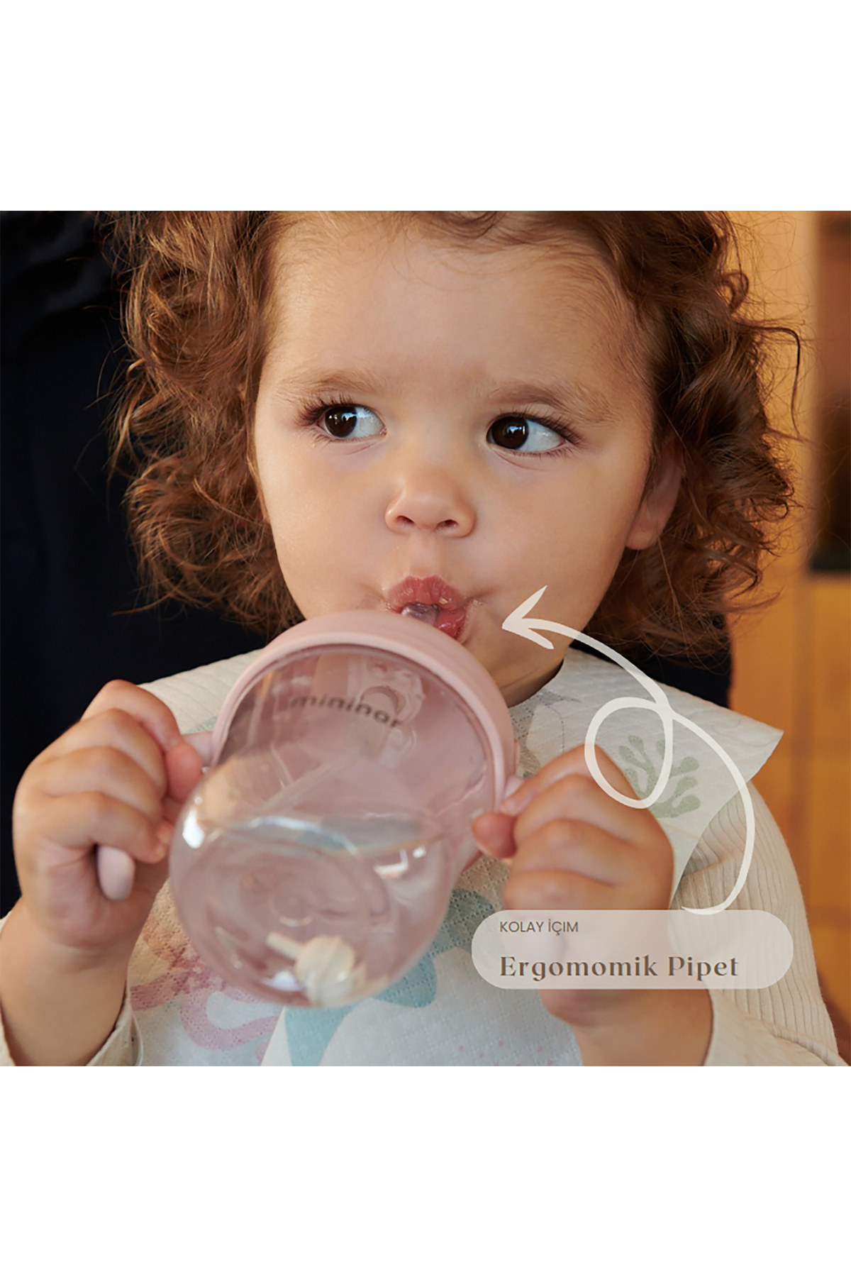 Mininor Tritan Bebek Çocuk Akıllı Alıştırma Bardağı 220 ml - Rose - Sızdırmaz, Akıllı Pipet fotoğrafı 5 (önizleme)
