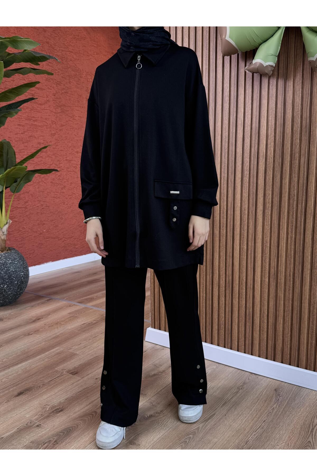 QASHMİR Kadın Aksesuar Detaylı Takım-Siyah