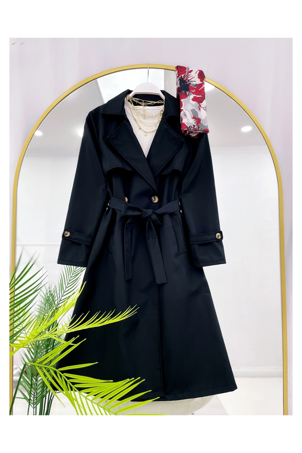 YEDİLALE RÜZGARLIKLI ÇİFT DÜĞMELİ UZUN TRENÇKOT [ astarsız, 110 cm ort]