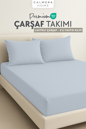 Calmera %100 Pamuk Penye Lastikli Çarşaf Takımı/Seti + 2'li Yastık Kılıfı | Ç...