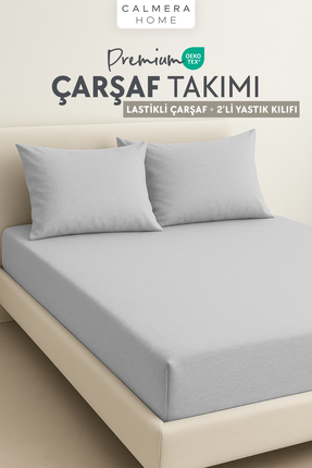 Calmera %100 Pamuk Penye Lastikli Çarşaf Takımı/Seti + 2'li Yastık Kılıfı | Ç...