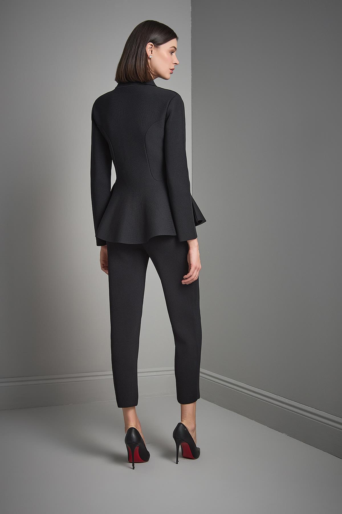 JOIN US Gizli Düğmeli Peplum Siyah Triko Ceket görsel 5