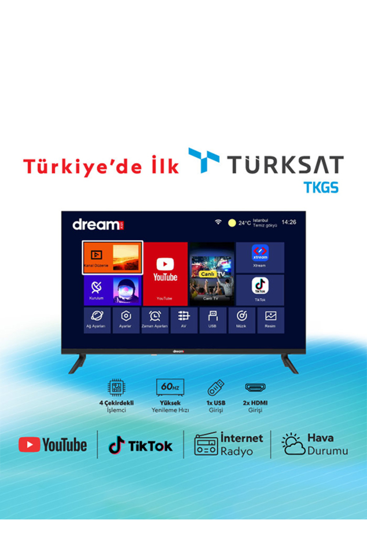 32DSE100 - 32" 82 Ekran Uydu Alıcılı Smart Wifi HD Led TV