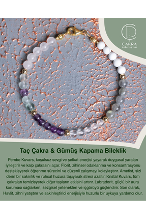 ÇAKRA DOĞAL TAŞ Taç Çakra & Gümüş Kapama Bileklik