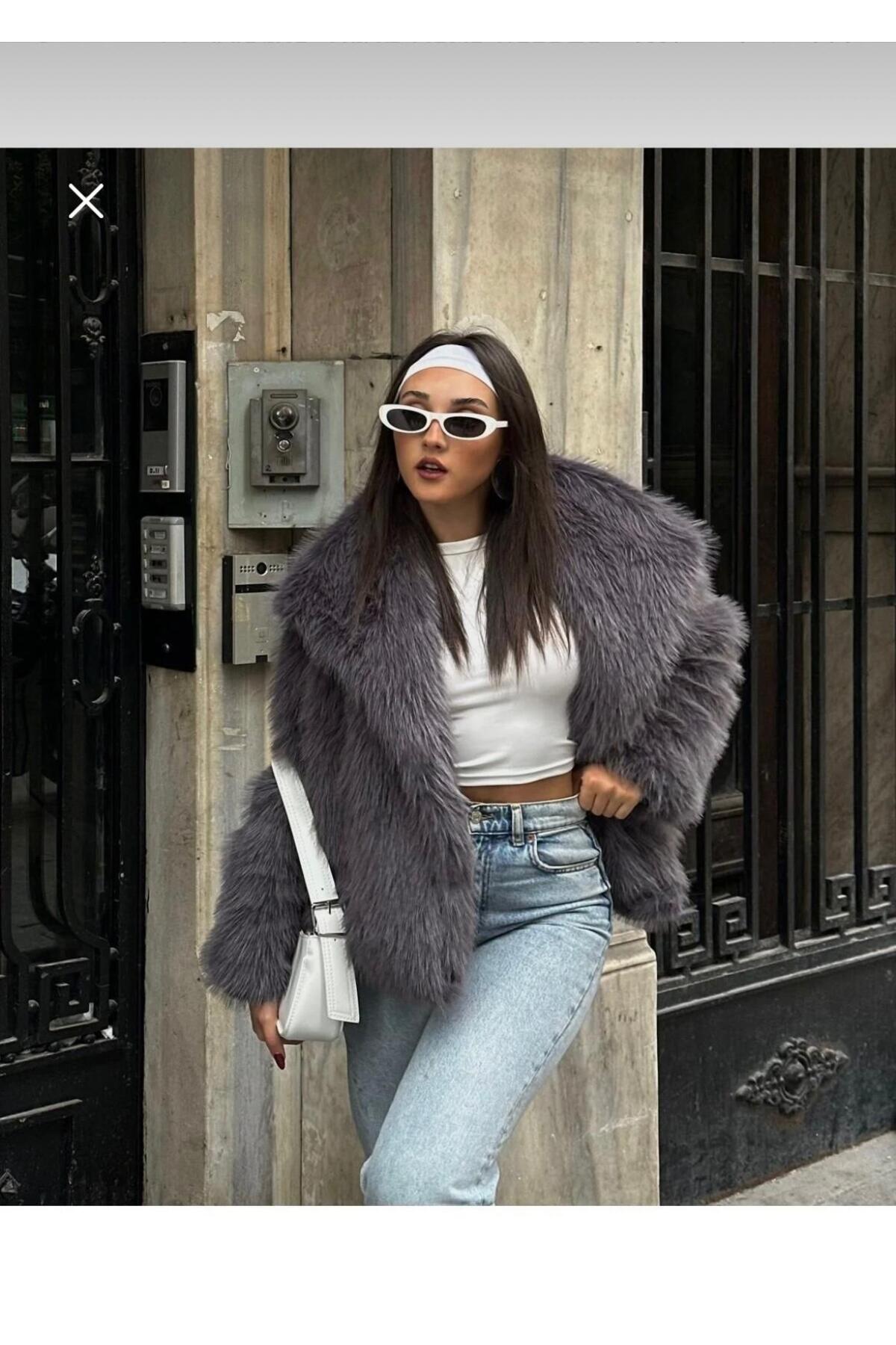 modazoom Yumuşak Dokunuşlu Oversize Premium Kürk Peluş Mont
