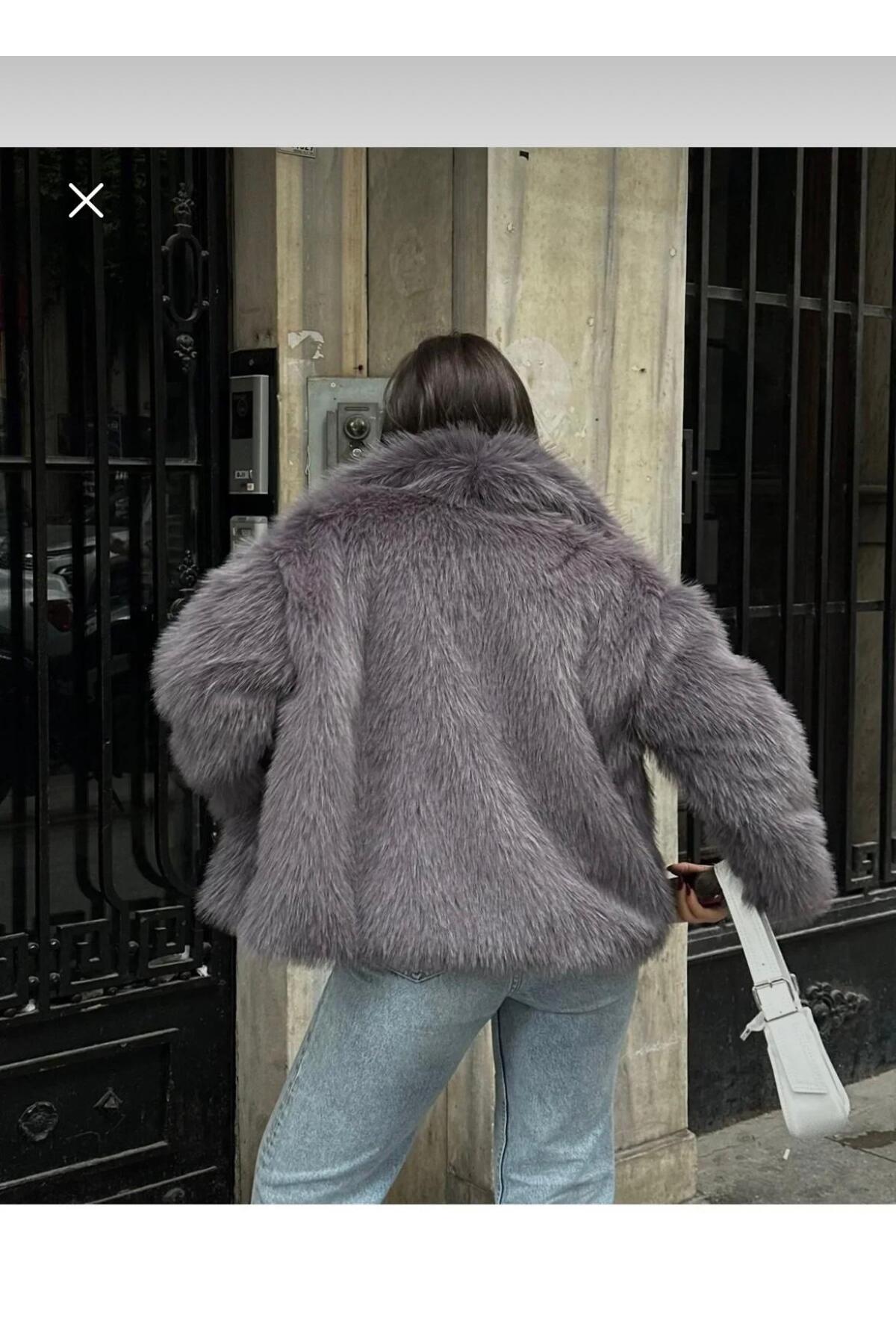 modazoom Yumuşak Dokunuşlu Oversize Premium Kürk Peluş Mont görsel 3