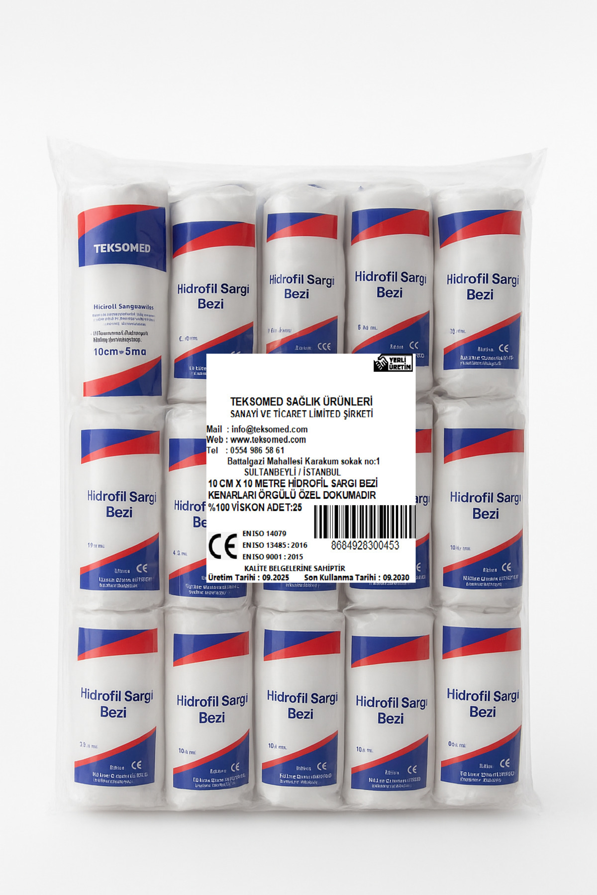 TEKSOMED Hidrofil Sargı Bezi 10cmx10metre 25'li Paket