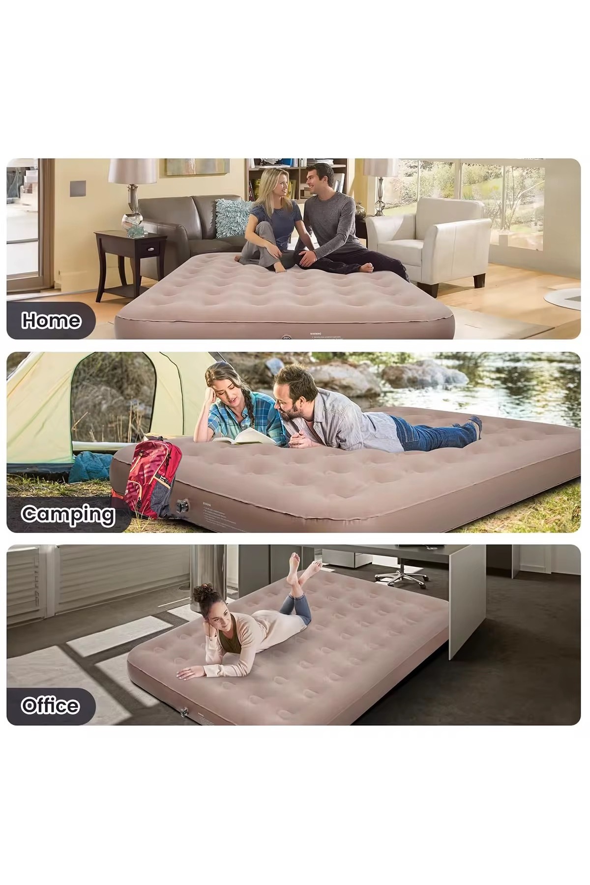مرتبة هوائية مريحة، 190 × 100 × 25 سم، سطح مخملي ناعم، مع مضخة هواء قابلة للإزالة وماء