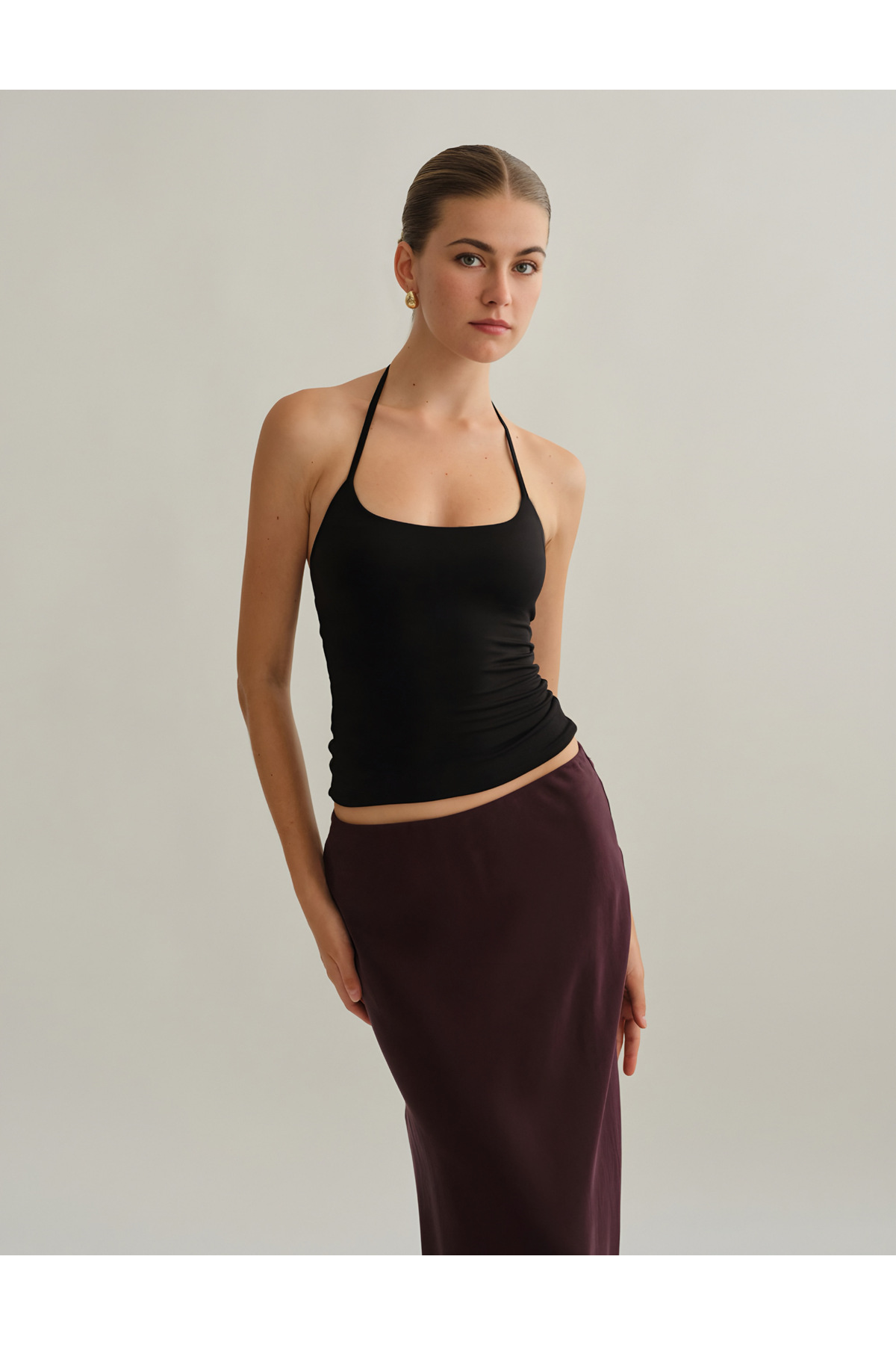 Baluxe  Halter Yaka Pamuklu Boyundan Bağlamalı Üst Bluz - Görsel 3