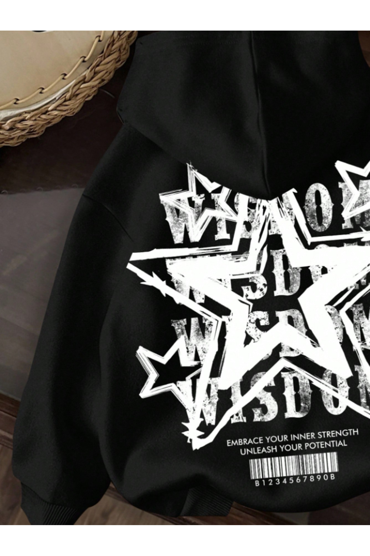 Framgan  Unisex Kadın/Erkek Y2k Yıldız Baskılı Kapüşonlu Pamuklu Sweatshirt Hoodie - Görsel 3