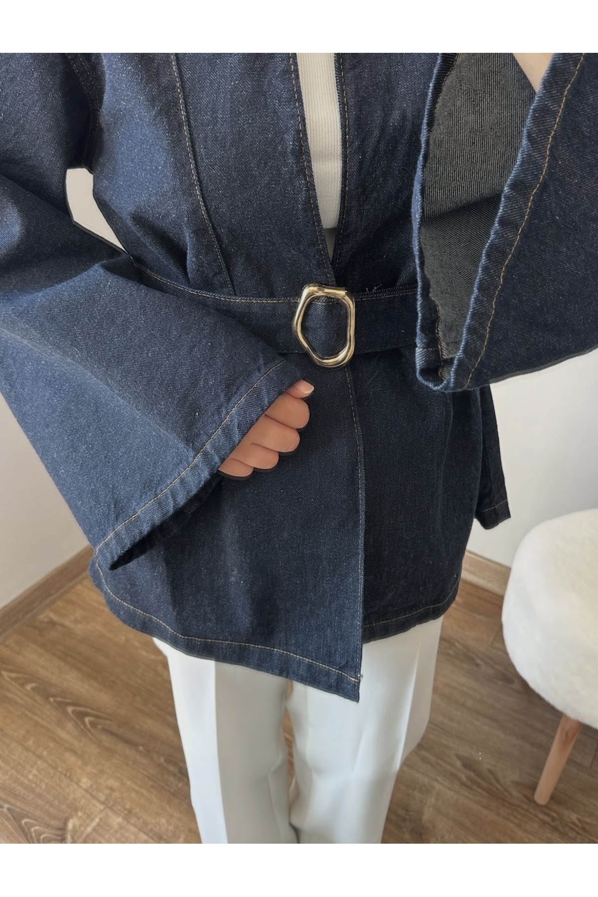 Ekim Store  Kemerli Oversize Denim Ceket - Görsel 2