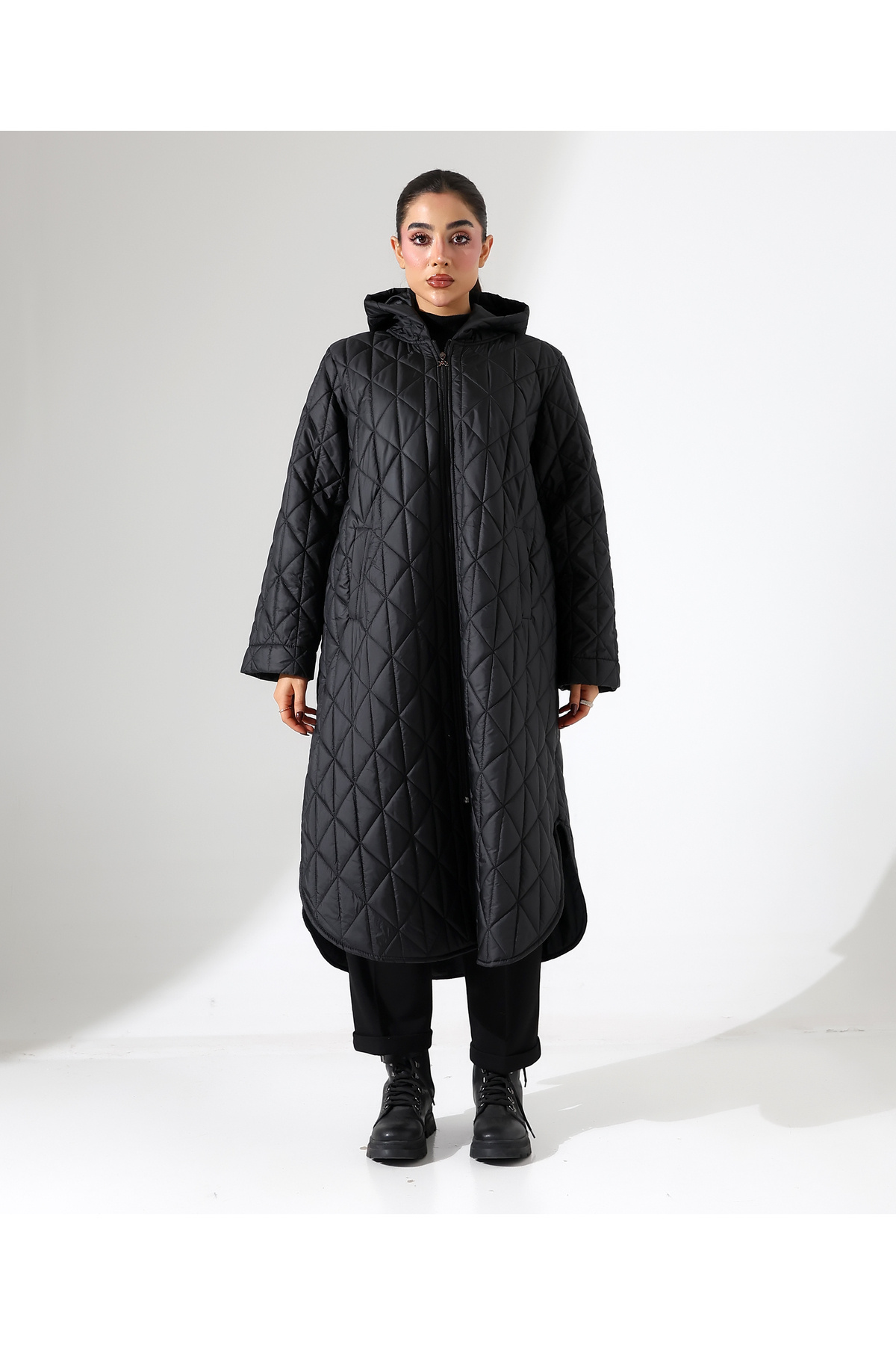 Fi'l Arz Fashion Kadın Uzun Kapitone Şişme Büyük Beden Mont