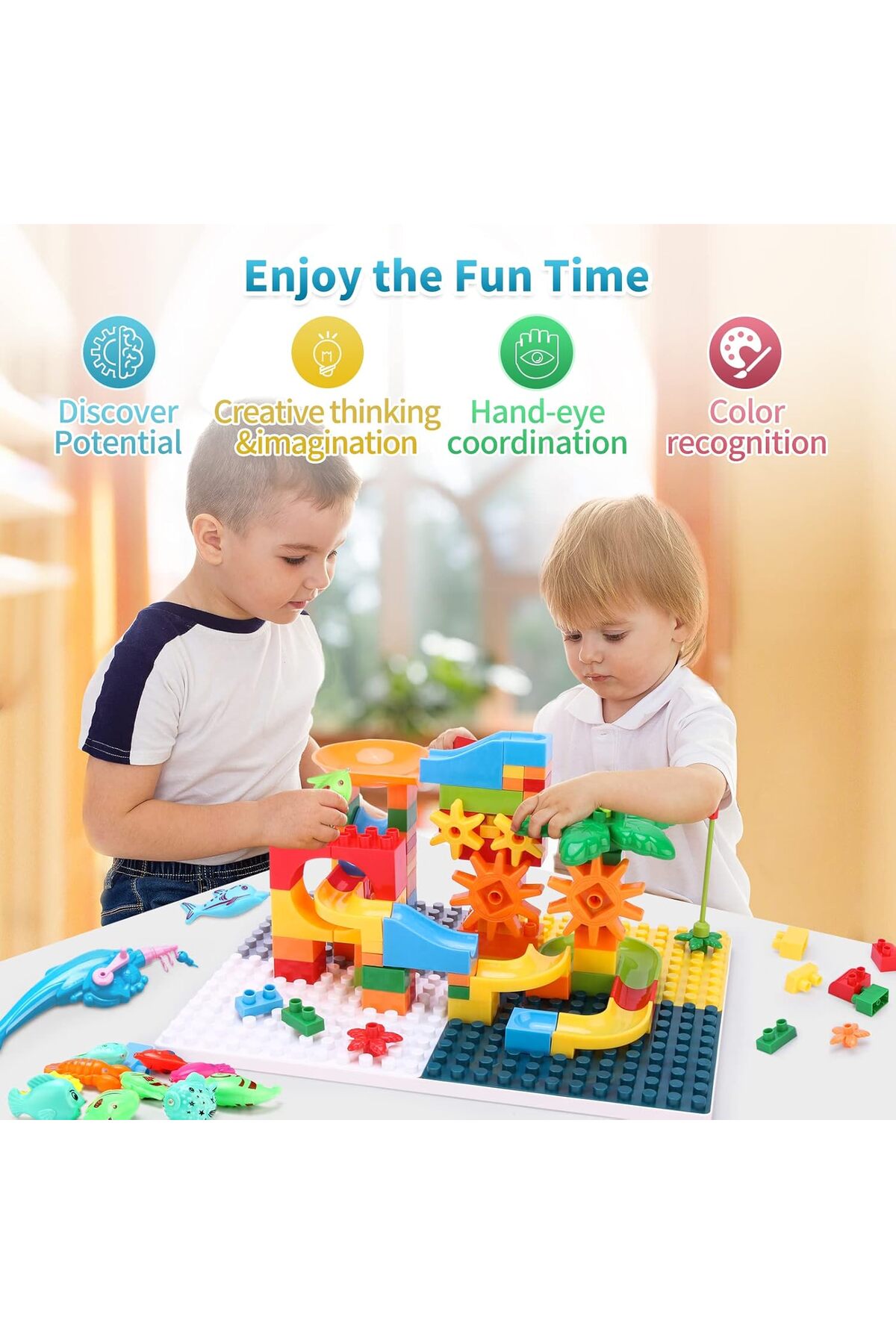 میز یادگیری بلوکی چندکاره | ۱۸۰ تکه، رویهٔ دوطرفه، دارای فضای ذخیره‌سازی، چهارپایه